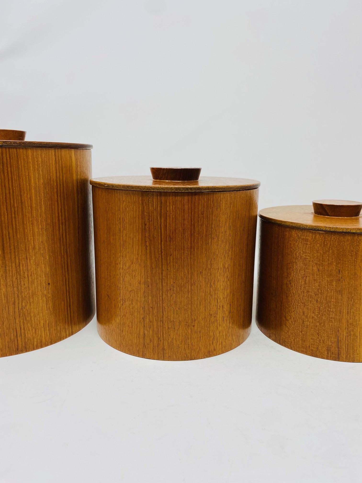 Mid-Century Modern Rare Vintage Set of 4 Nesting Teak Canisters from Japan Mid-Century 1960s For Sale