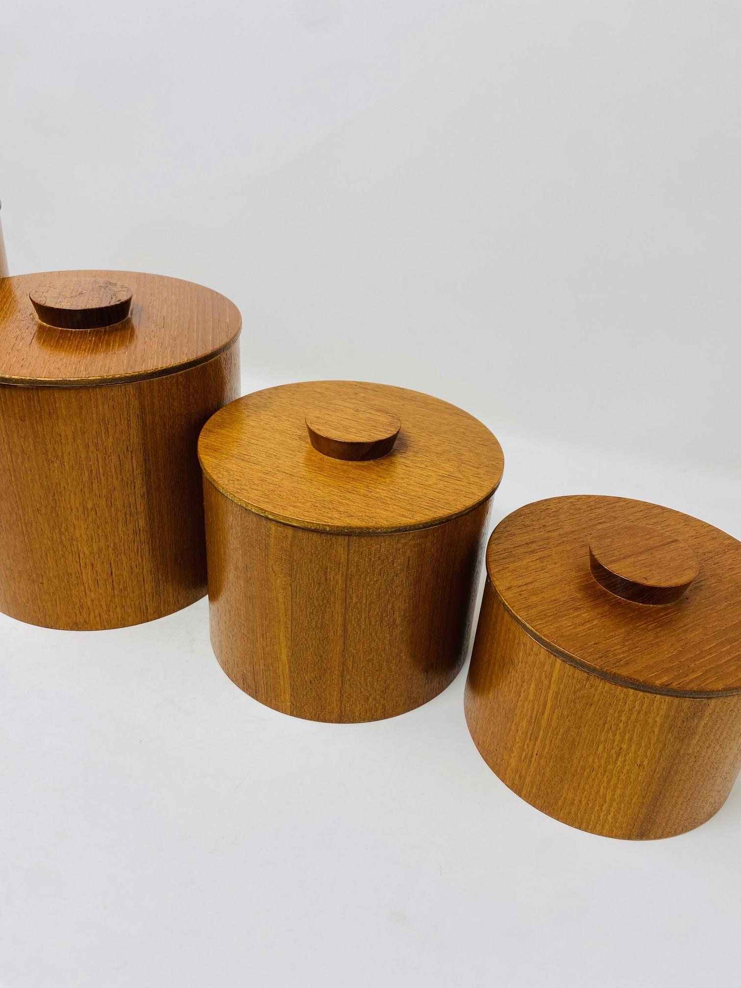 Japanese Rare Vintage Set of 4 Nesting Teak Canisters from Japan Mid-Century 1960s For Sale
