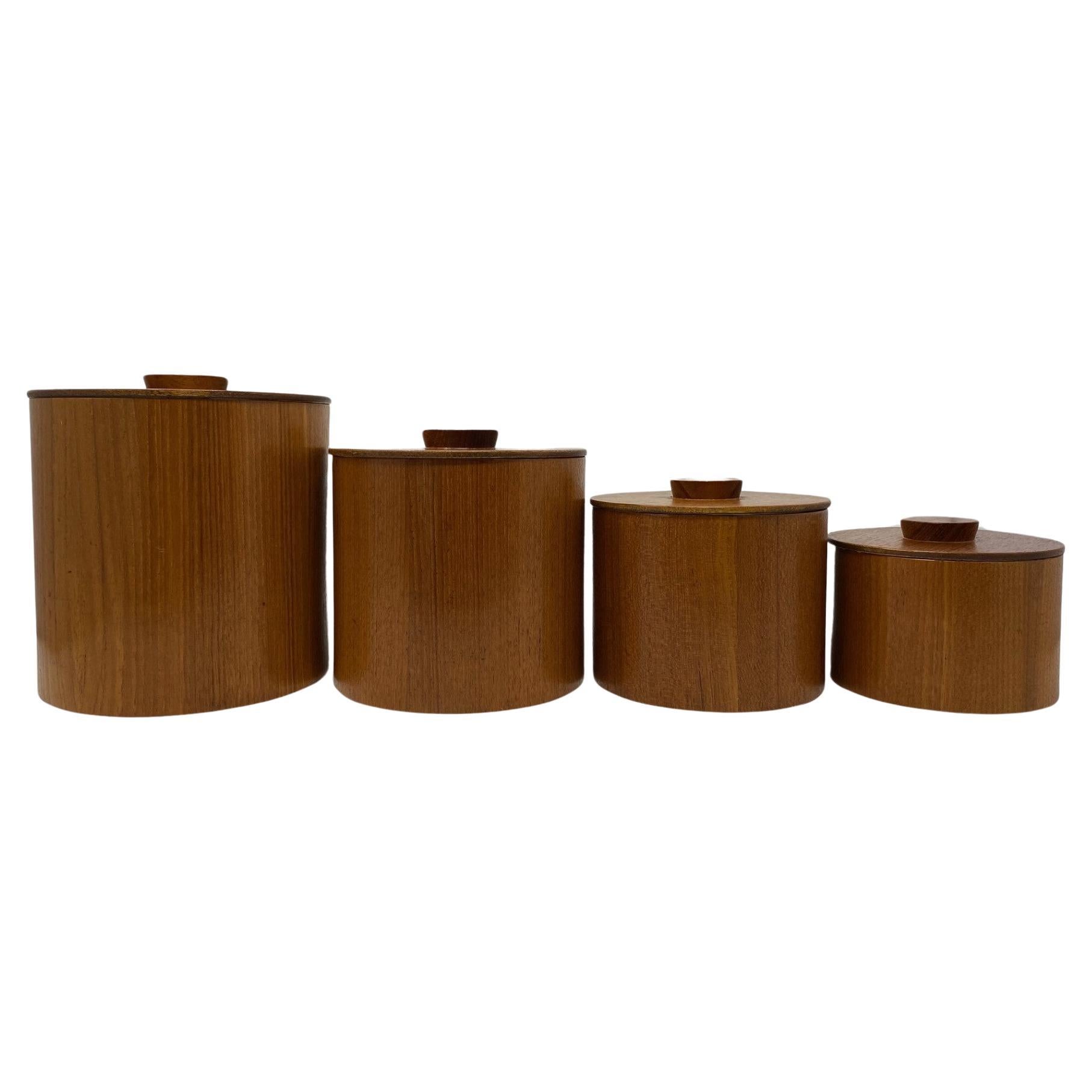 Rare Vintage Set of 4 Nesting Teak Canisters from Japan Mid-Century 1960s For Sale
