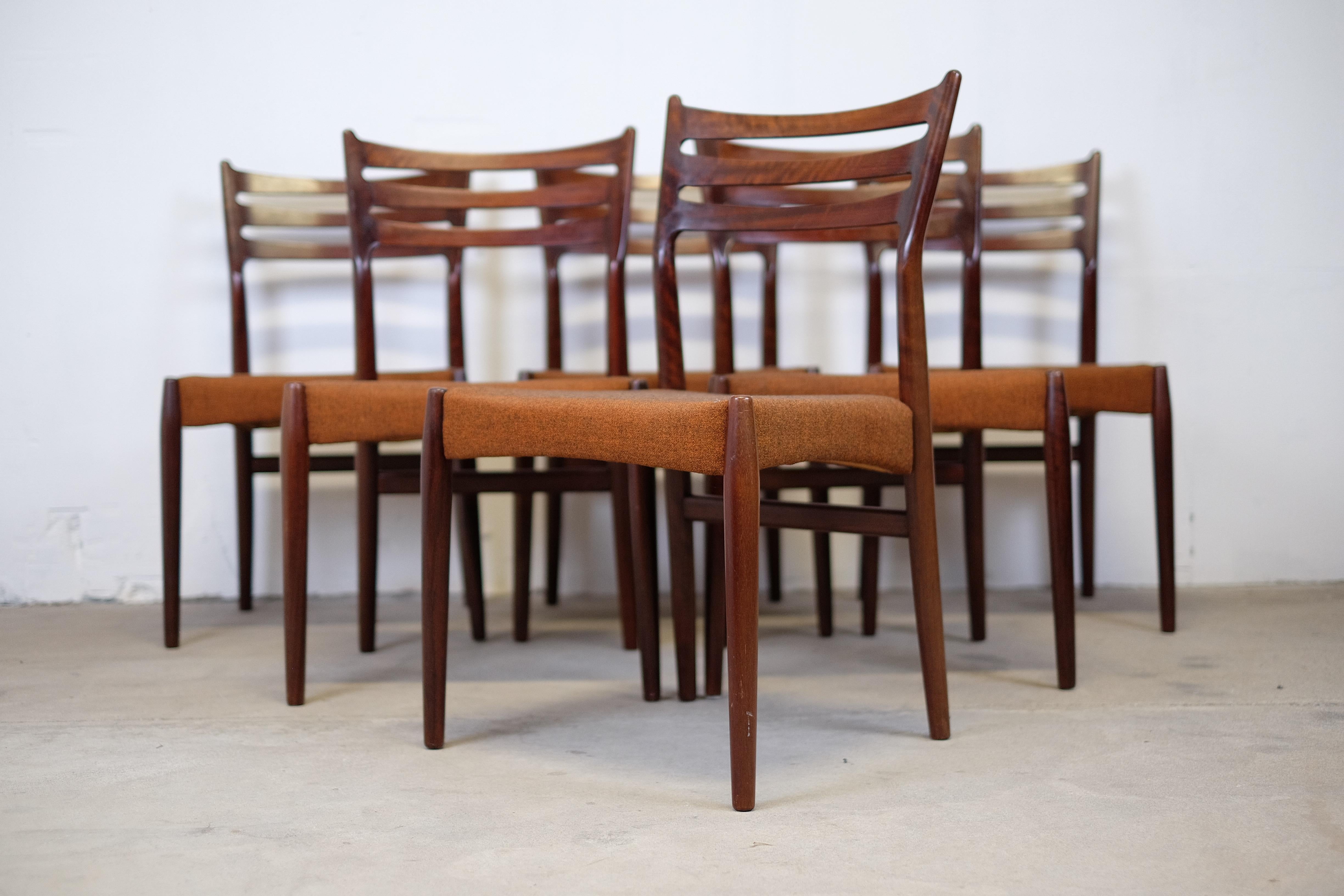 Elegant and rare set from Danish designer Svend Aage Madsen.

These beautiful chairs with slightly curved backrests has great seating comfort and a majestic expression that gives the chair everything we know Svend Aage Madsen best for. You can see