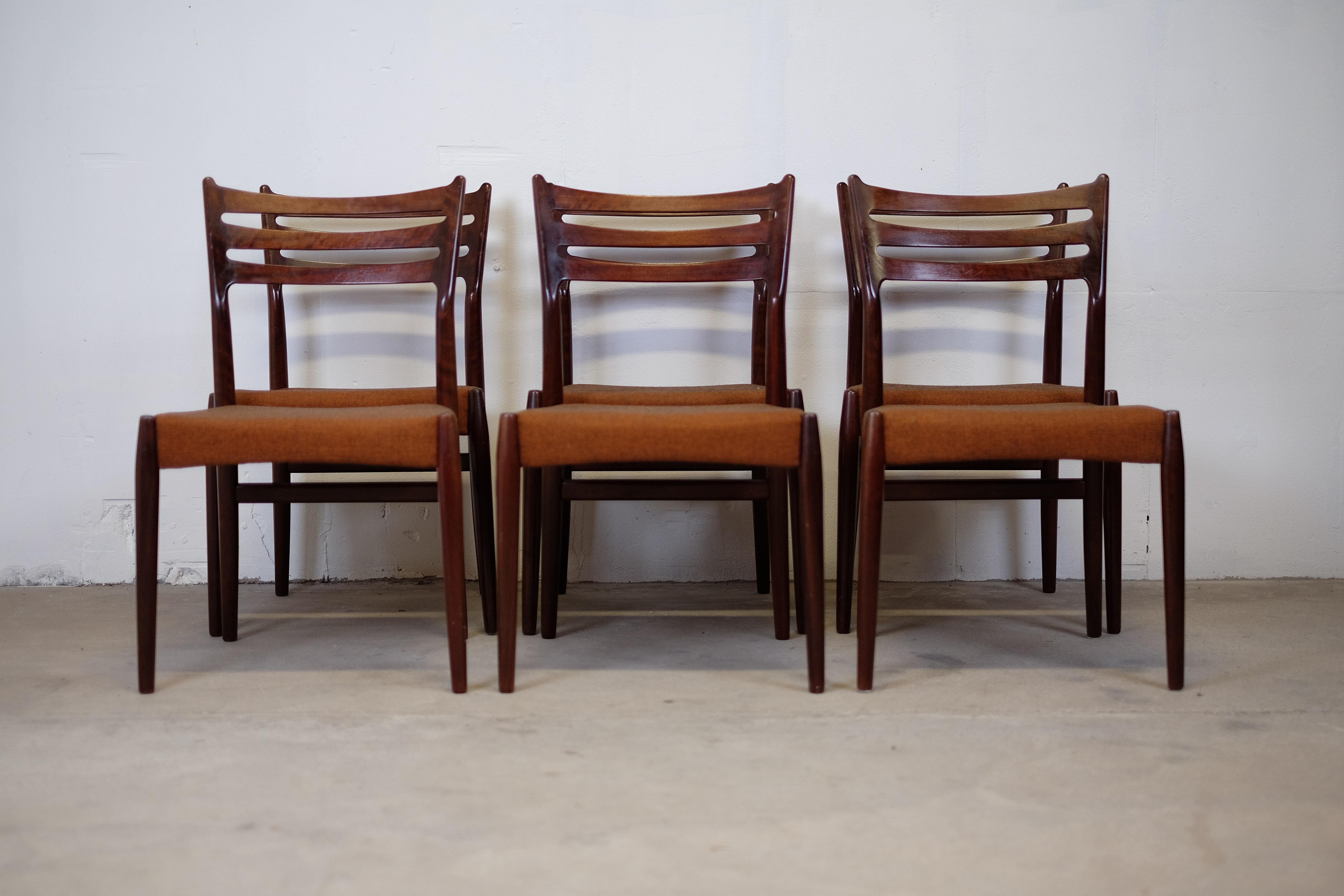 Danish Rare Vintage Set of Six Dining Chairs by Svend Aage Madsen For Sale