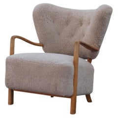 Rare Vintage Shearling Cabinetmaker Lounge Chair From Denmark, Circa 1960