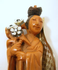 RARE Vintage Signed Hobe 1965 Asian Figural Netsuke Brooch