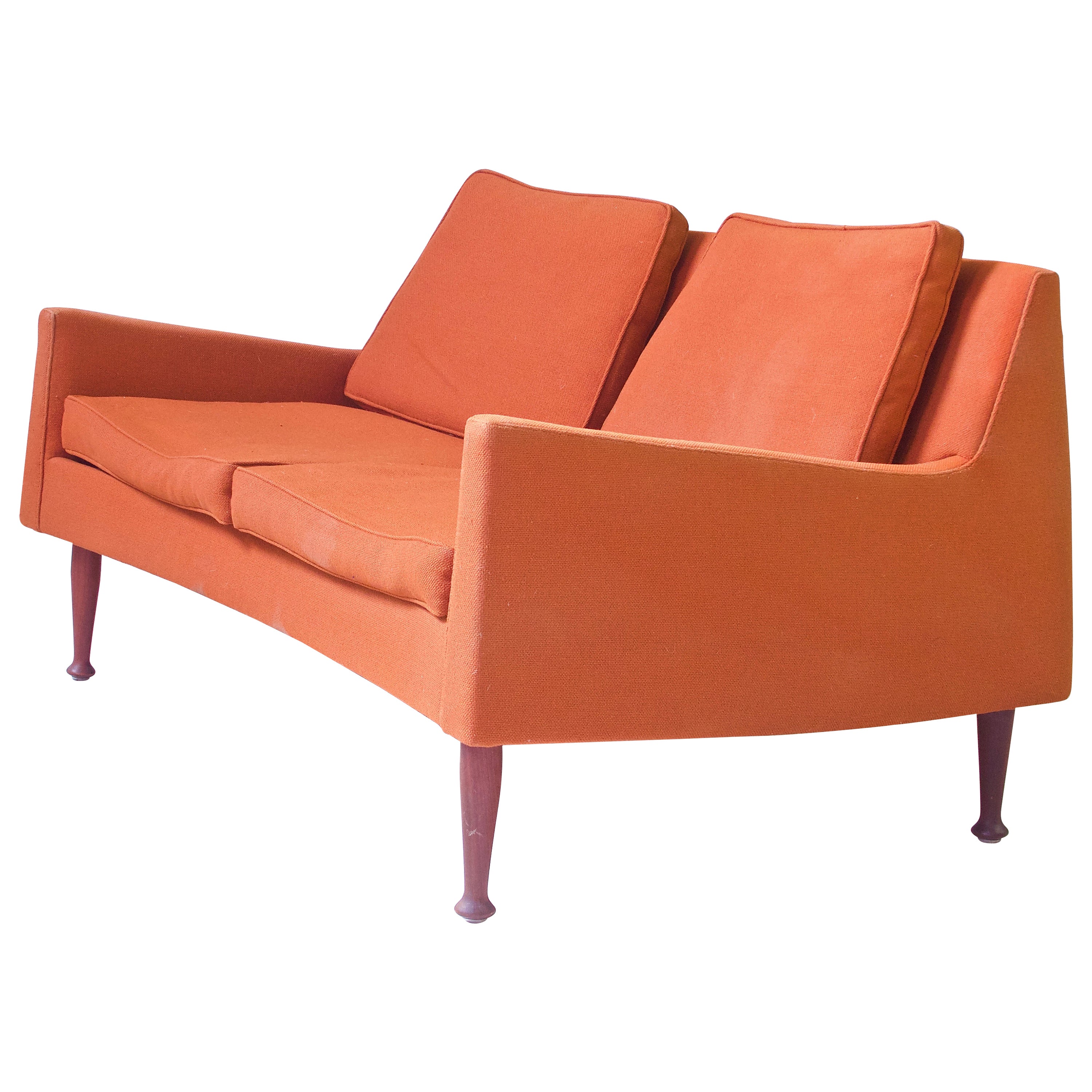 Rare Vintage Signed Jens Risom Settee in Walnut 
Wool, 1950s