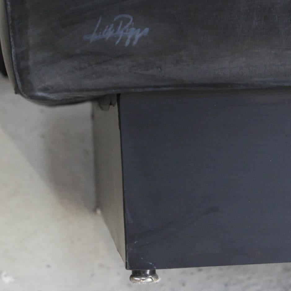 Rare Vintage Sofa in Black Leather and Laminated Signed Willy Rizzo 5