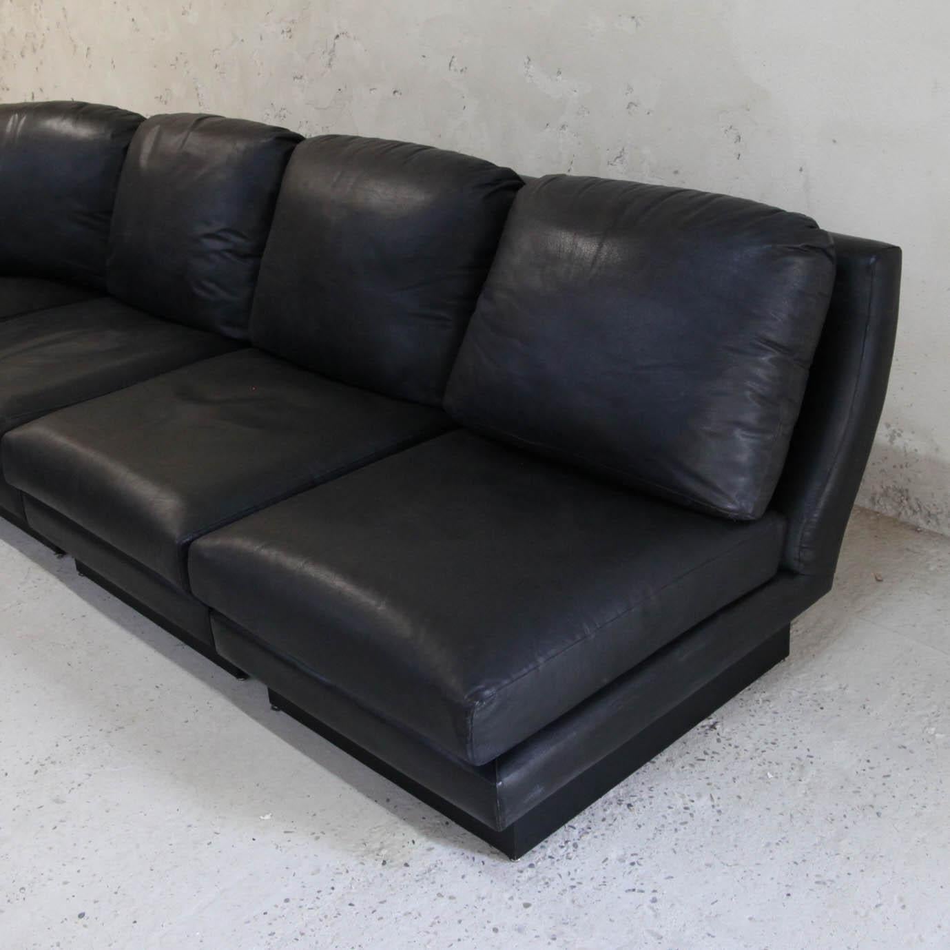 Rare Vintage Sofa in Black Leather and Laminated Signed Willy Rizzo 6