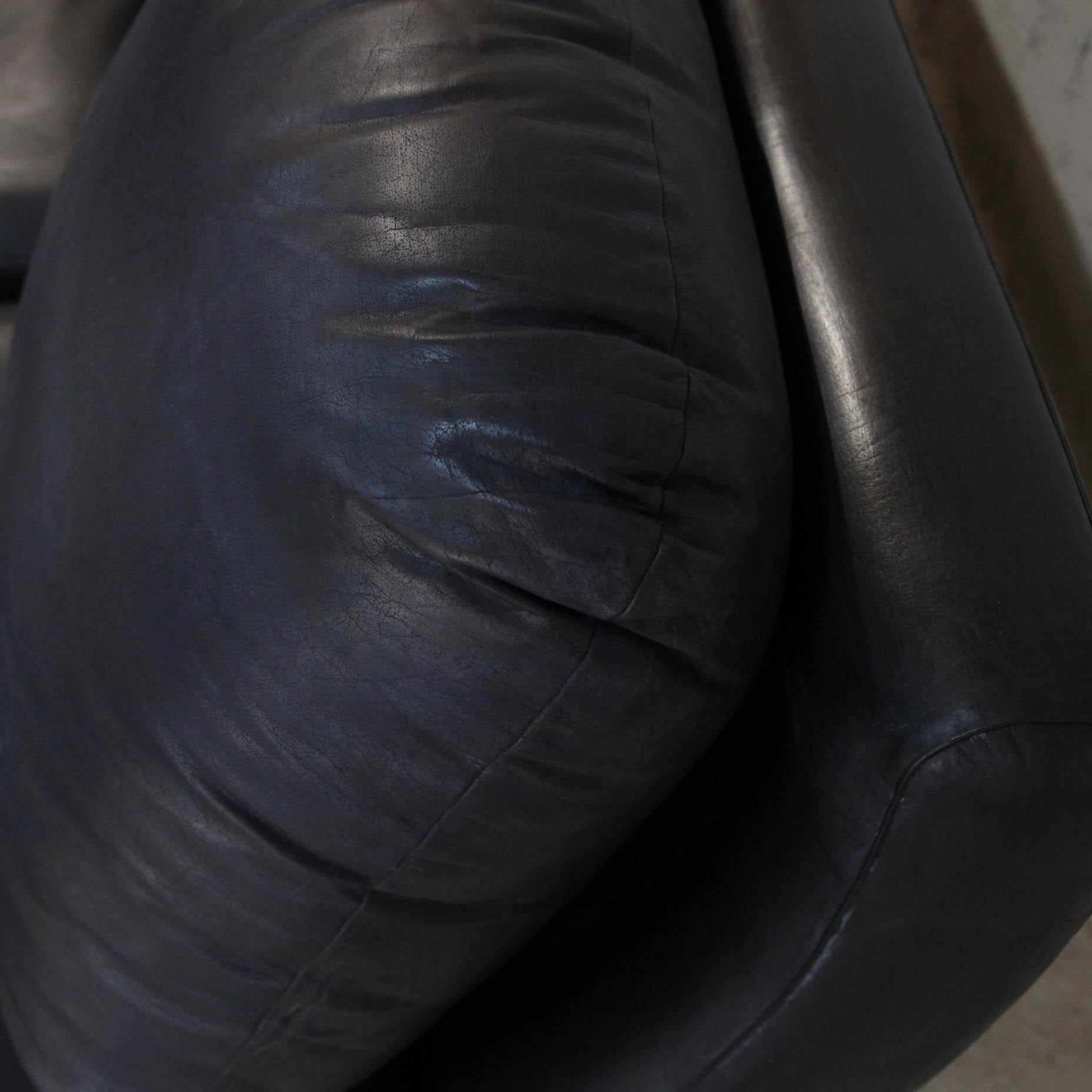 Rare Vintage Sofa in Black Leather and Laminated Signed Willy Rizzo In Good Condition In Isle Sur Sorgue, FR