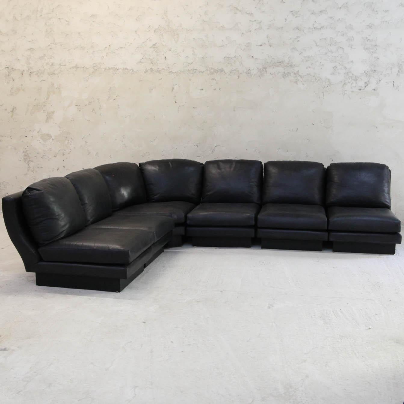 Rare Vintage Sofa in Black Leather and Laminated Signed Willy Rizzo 3