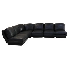 Rare Vintage Sofa in Black Leather and Laminated Signed Willy Rizzo
