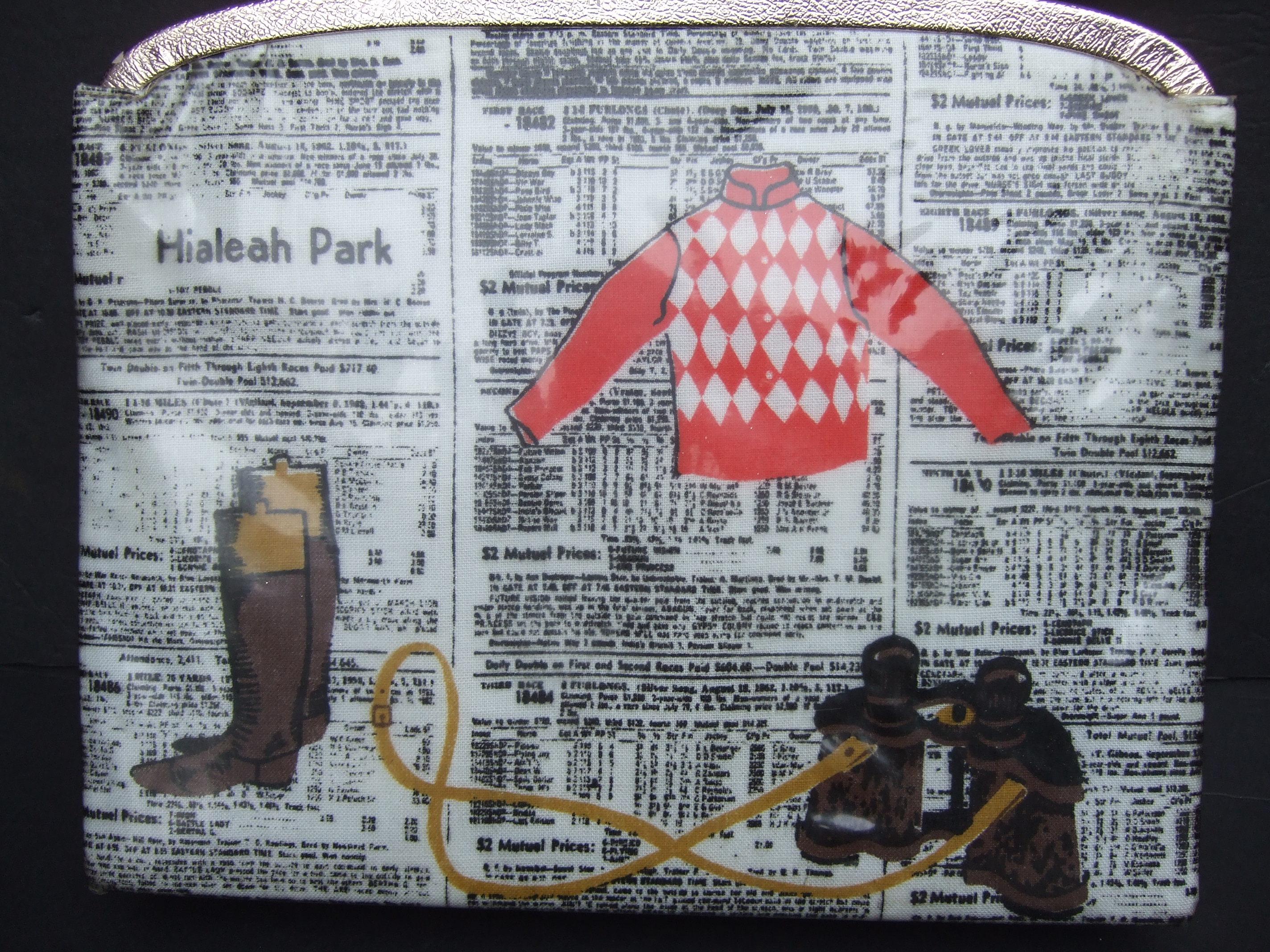 Rare Vintage Soure' New York Vinyl & Cloth Race Horse Themed Handbag c 1950 6
