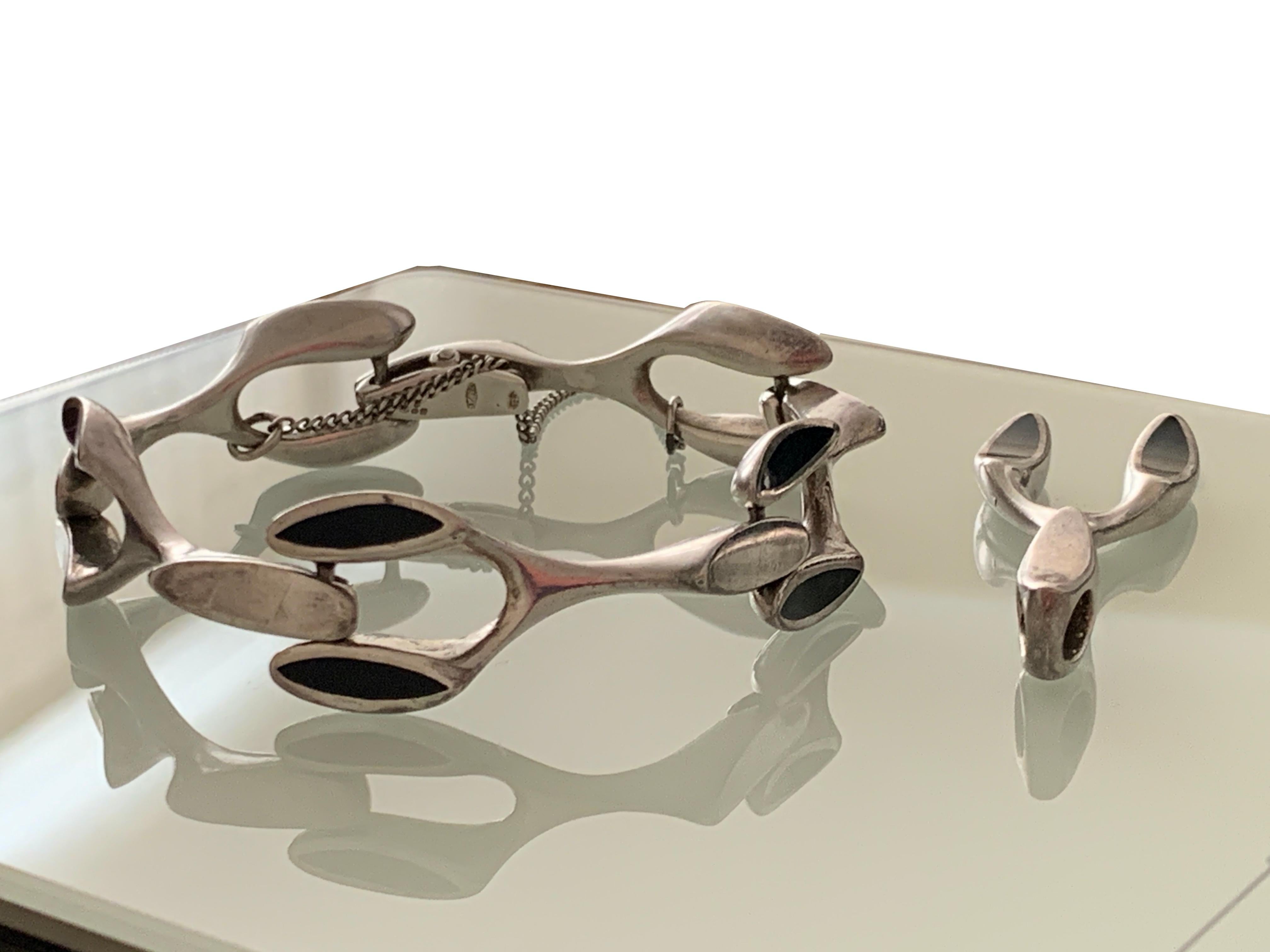 Rare ensemble bracelet et pendentif italien vintage en argent sterling Bon état - En vente à London, GB