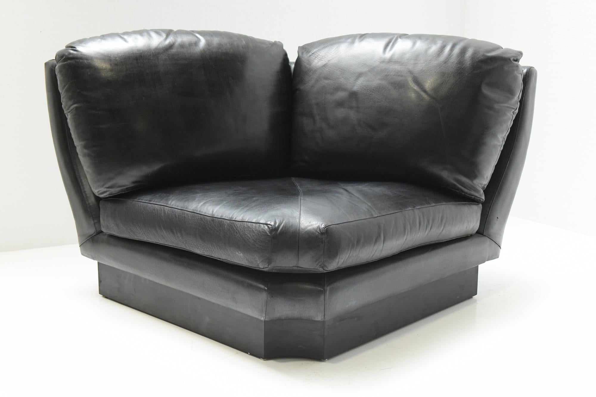 Rare Vintage Super C Modular Black Leather Sofa  by Willy Rizzo Italy For Sale 1