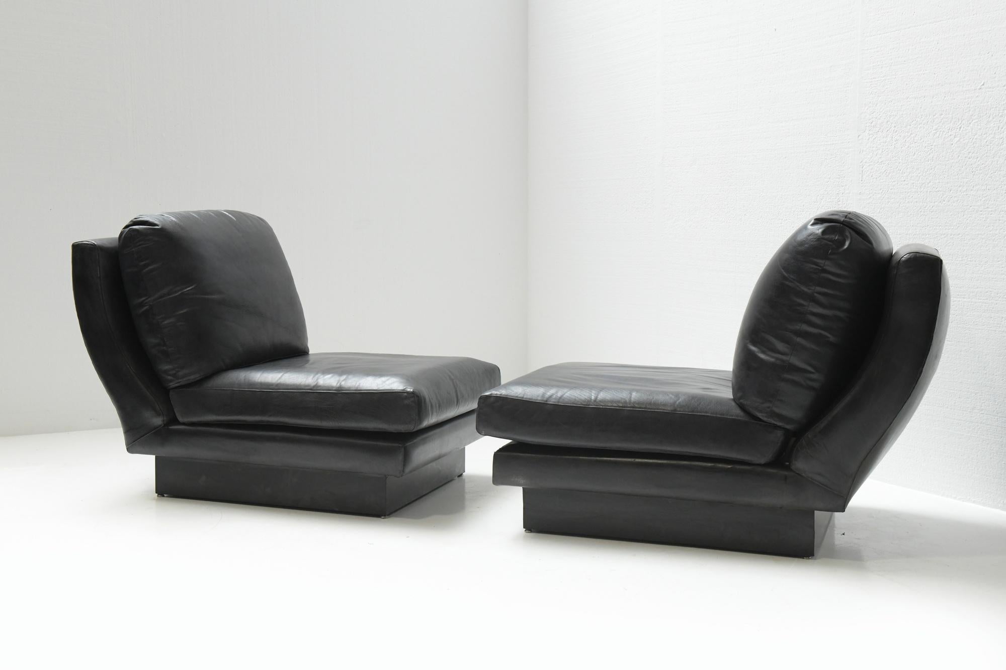 Rare Vintage A.I.C Modular Black Leather Sofa  par Willy Rizzo, Italie en vente 1