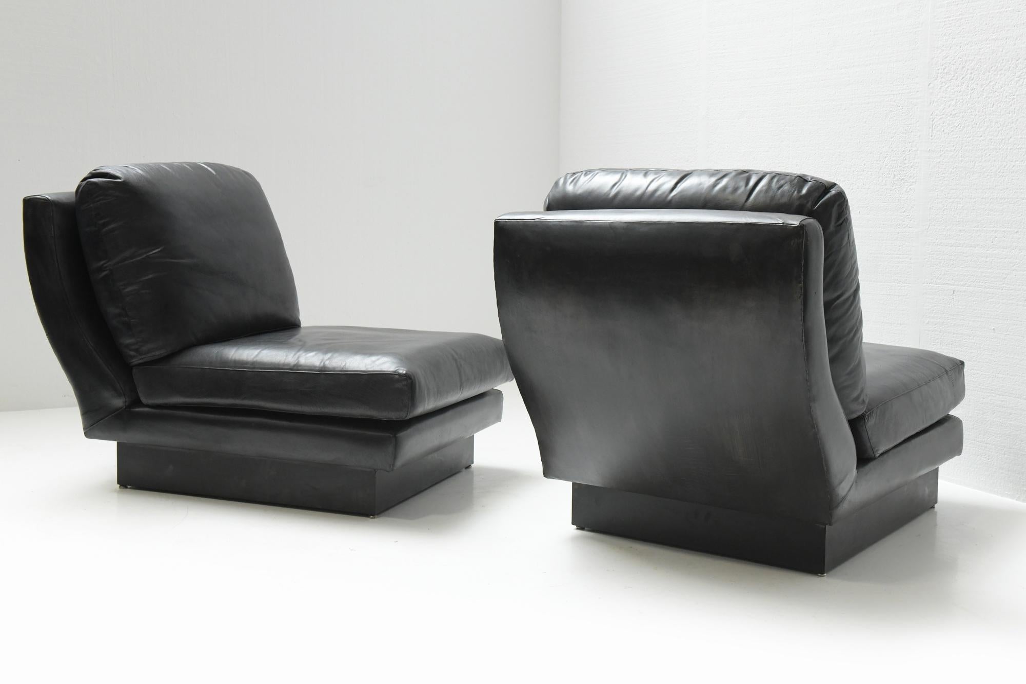 Rare Vintage A.I.C Modular Black Leather Sofa  par Willy Rizzo, Italie en vente 2