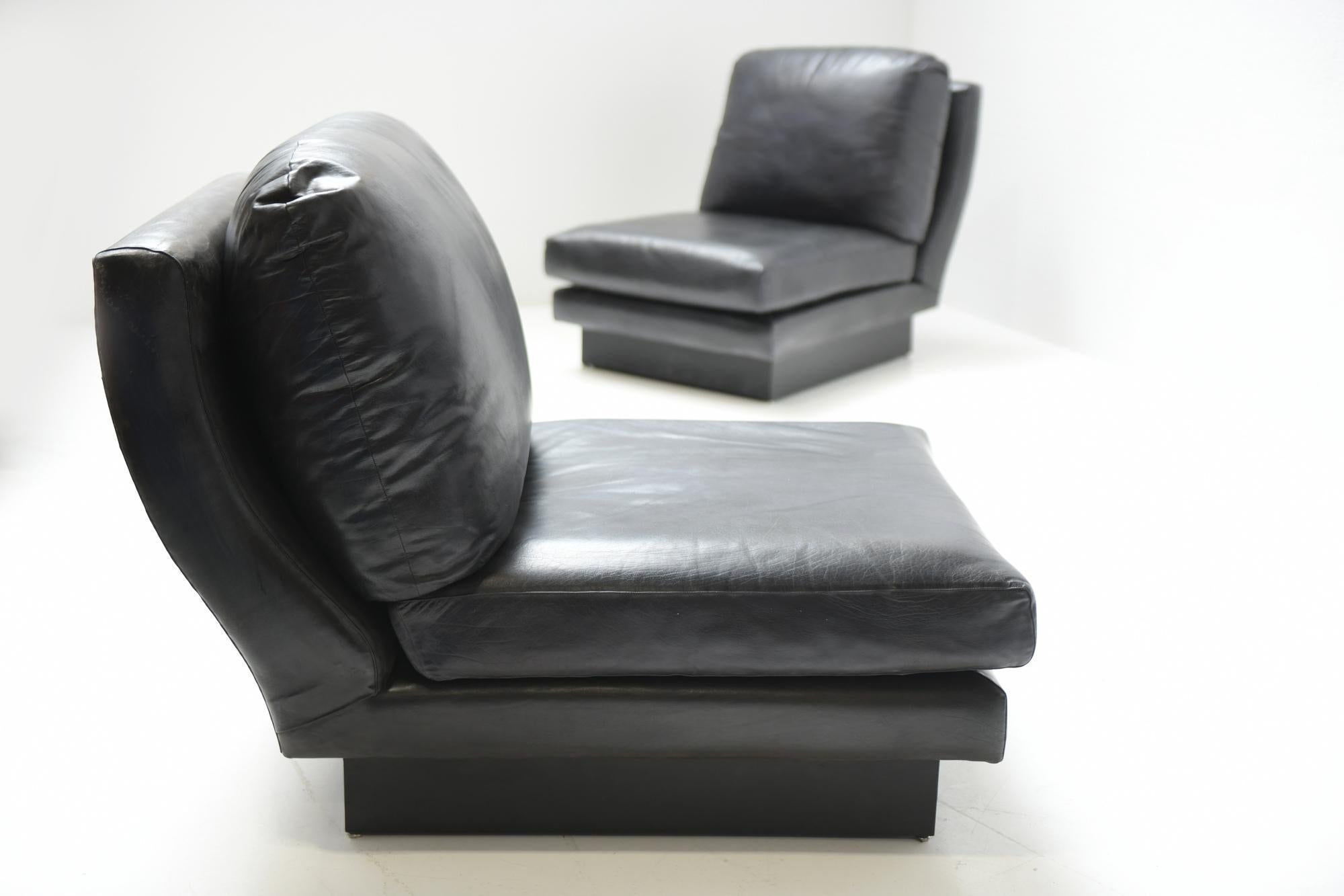 Rare Vintage A.I.C Modular Black Leather Sofa  par Willy Rizzo, Italie en vente 3