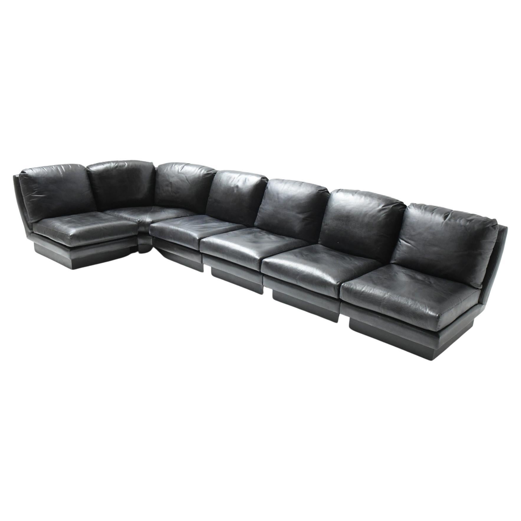 Rare Vintage Super C Modular Black Leather Sofa  by Willy Rizzo Italy For Sale