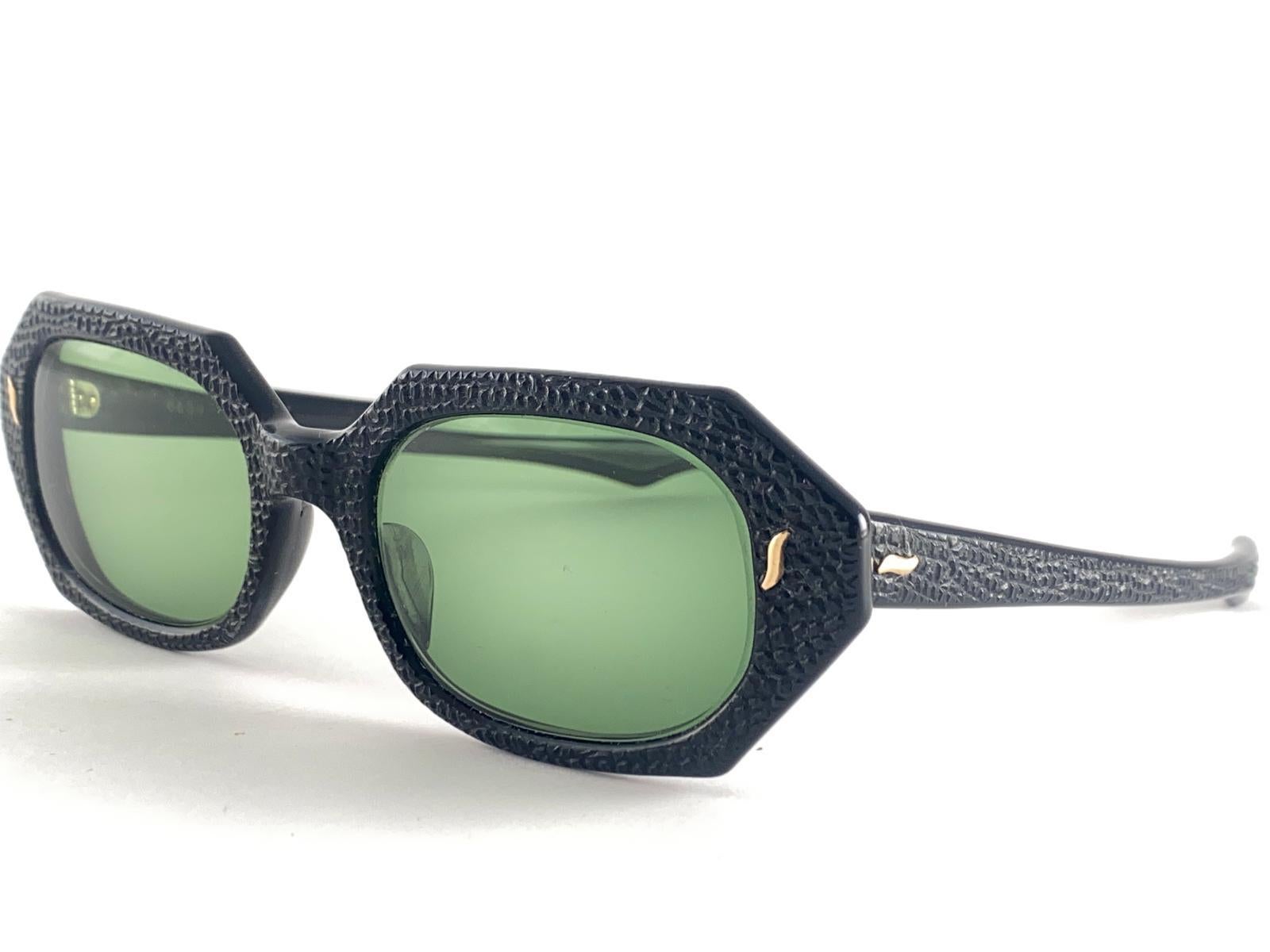 Gray Rare Vintage Swank Textured Rectangular Frame 1960'S Sunglasses Made In France For Sale