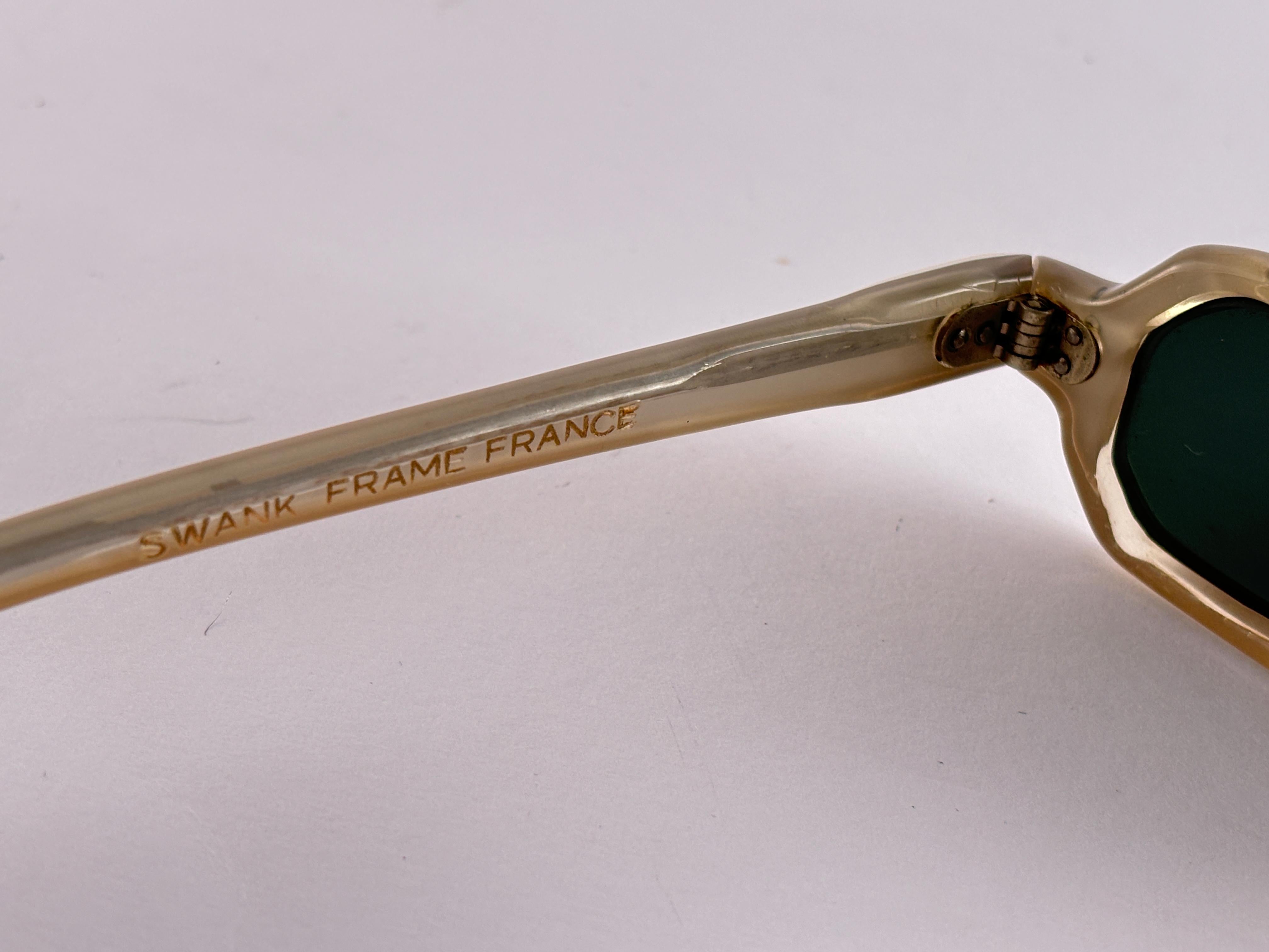 Women's or Men's Rare Vintage Swank White Rectangular Frame 1970'S Sunglasses Made In France For Sale