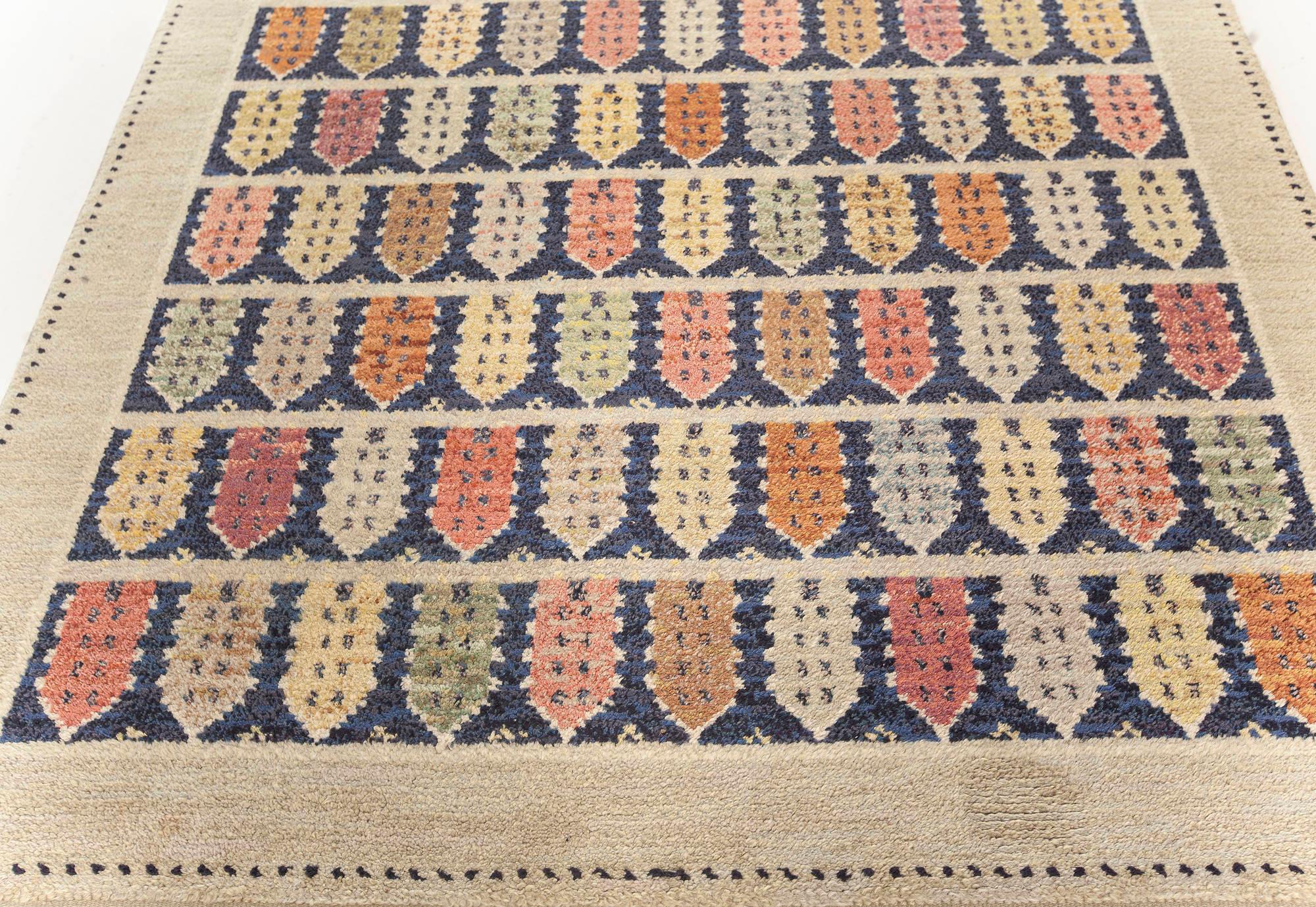 Hand-Knotted Rare Vintage Swedish 'Townhouse' Rug For Sale