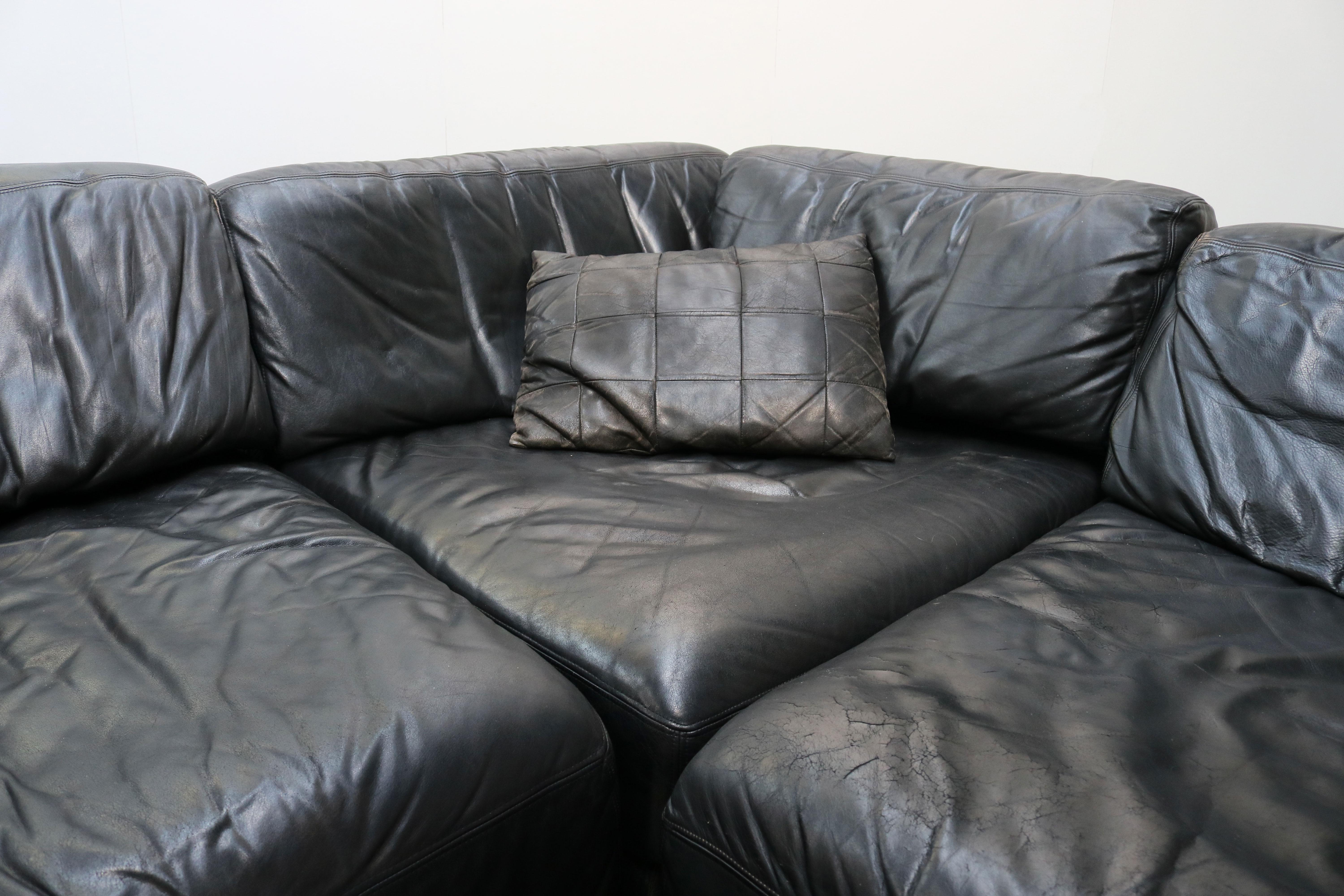 black leather modular couch