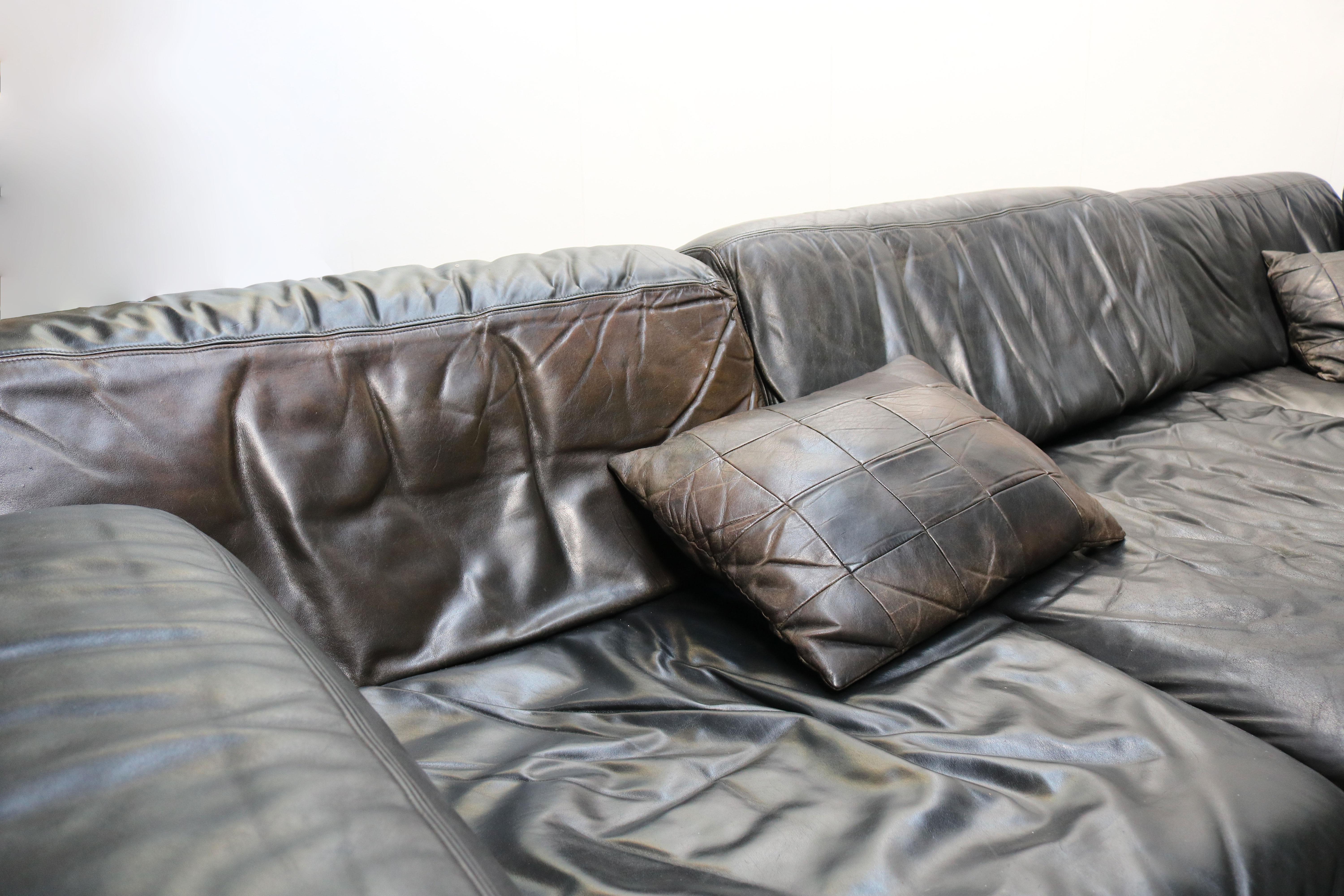 black leather modular lounge