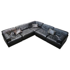 Rare Vintage Swiss De Sede Model DS-76 Black Leather Modular Sofa Daybed DS76