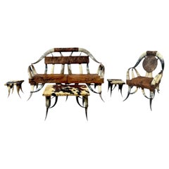 Rare Vintage Texas Longhorn & Cowhide Living Room Suite, 1970s