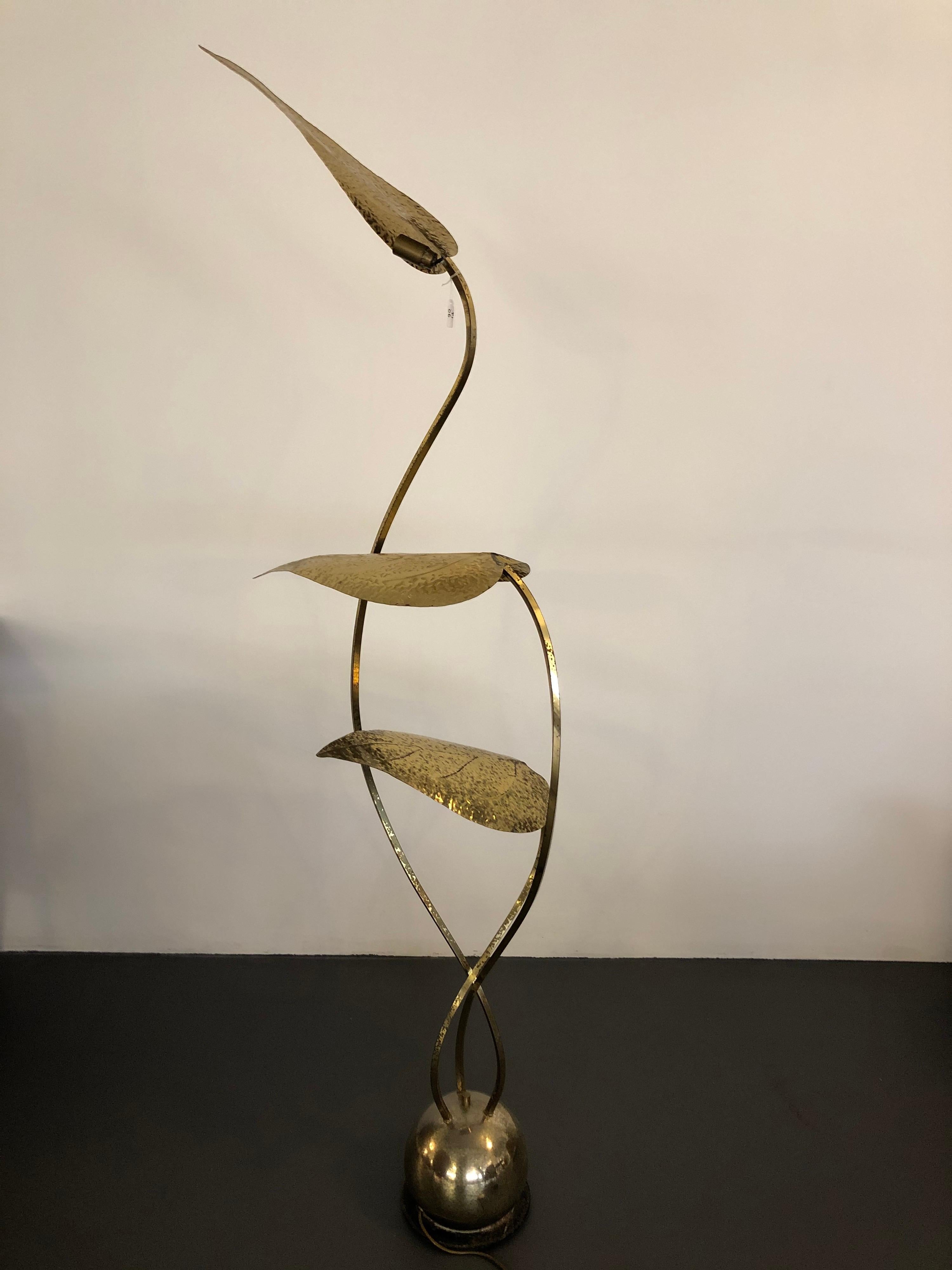 Rare Vintage Three Arms Brass Floor Lamp by Tommaso Barbi, Italy 1970s For Sale 4