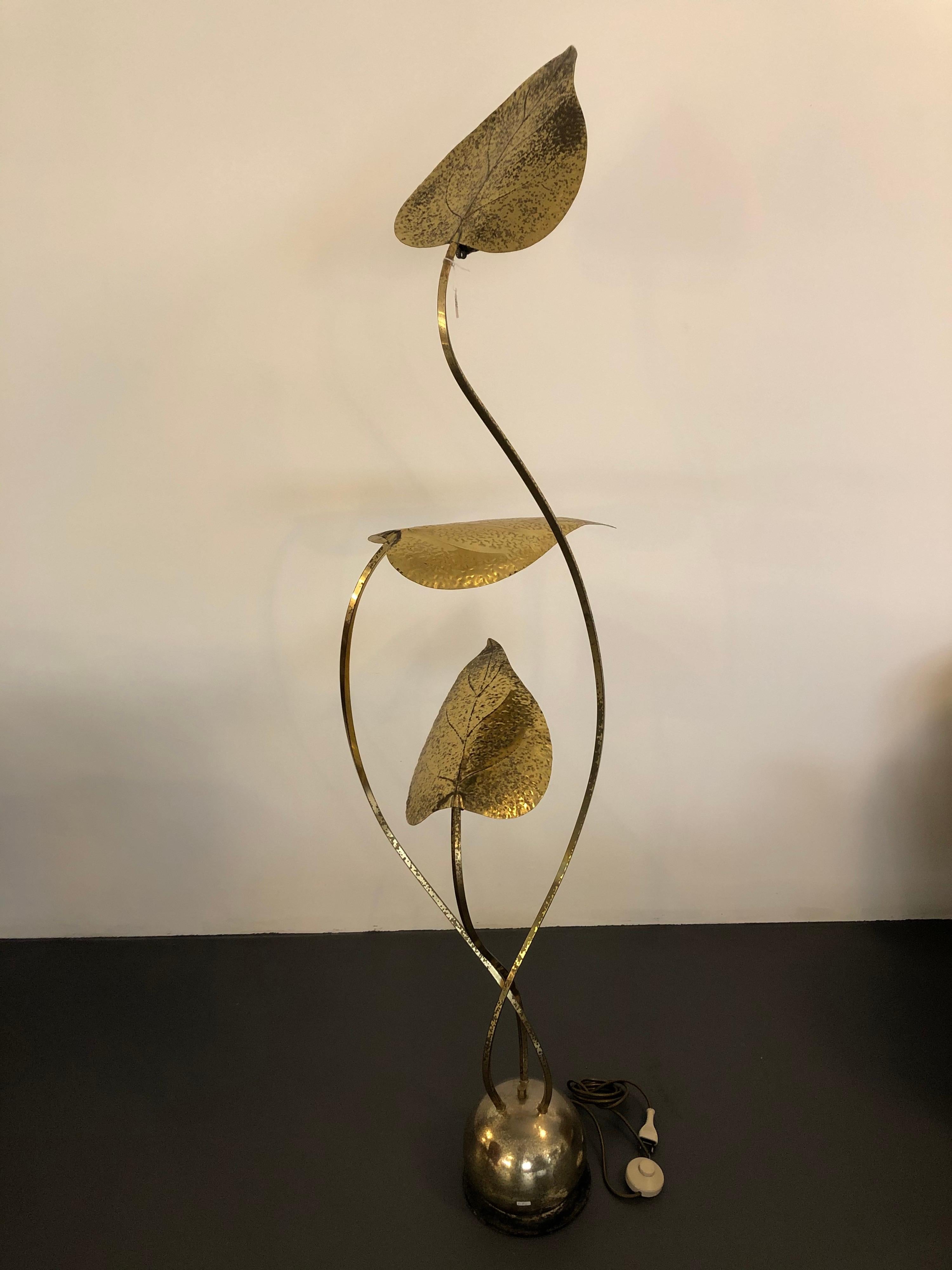 Rare Vintage Three Arms Brass Floor Lamp by Tommaso Barbi, Italy 1970s For Sale 8