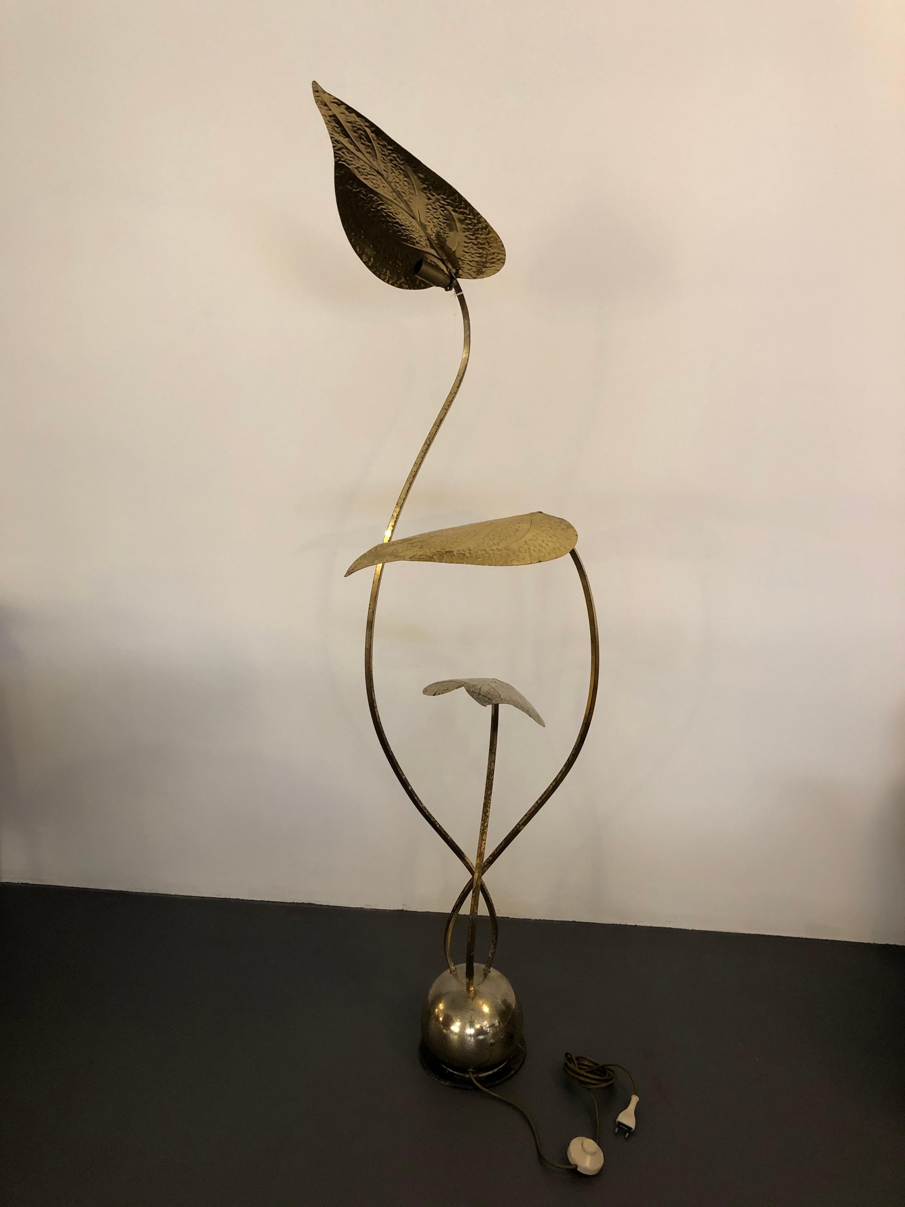 Rare Vintage Three Arms Brass Floor Lamp by Tommaso Barbi, Italy 1970s For Sale 11