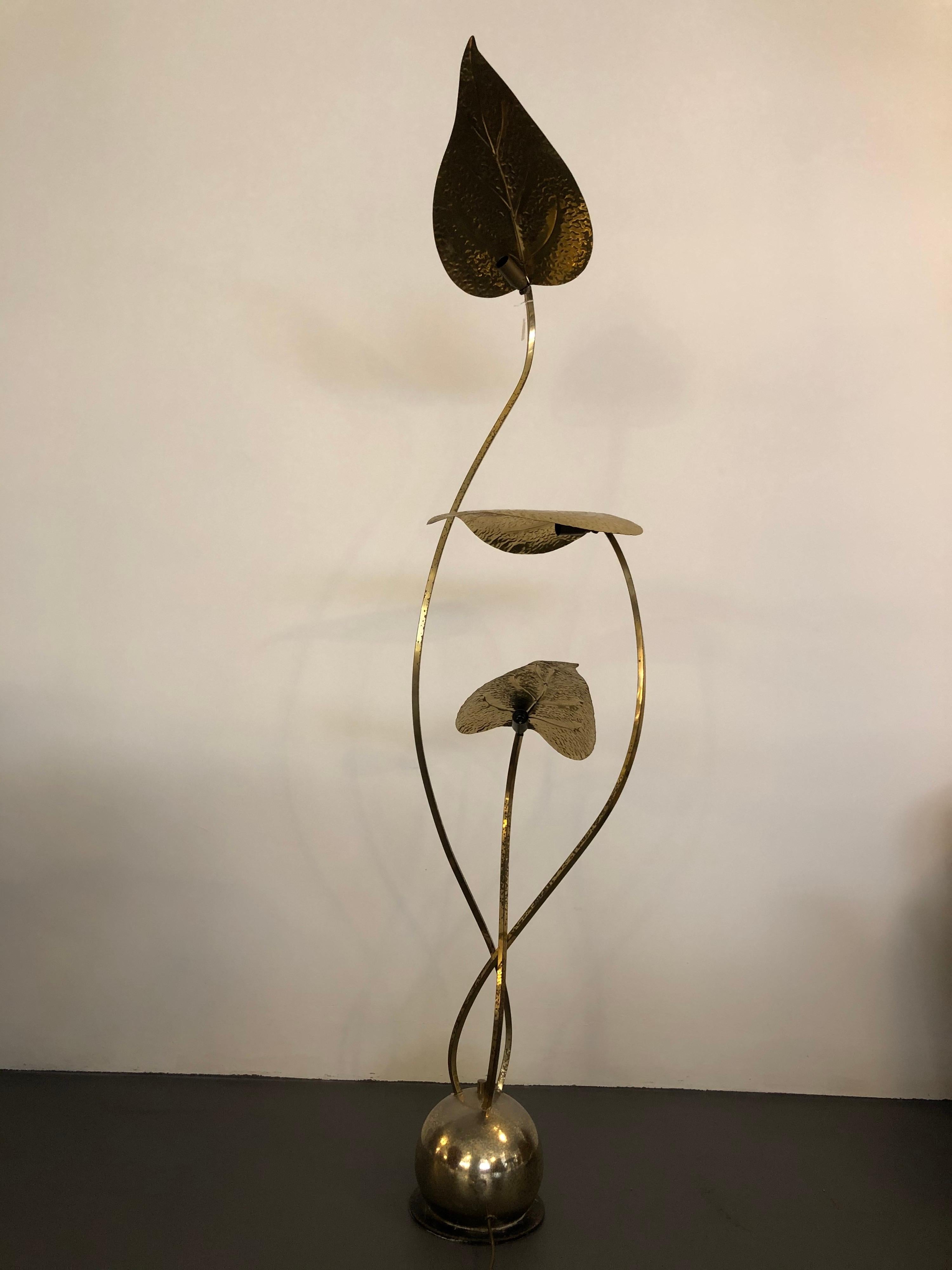 Organic Modern Rare Vintage Three Arms Brass Floor Lamp by Tommaso Barbi, Italy 1970s For Sale