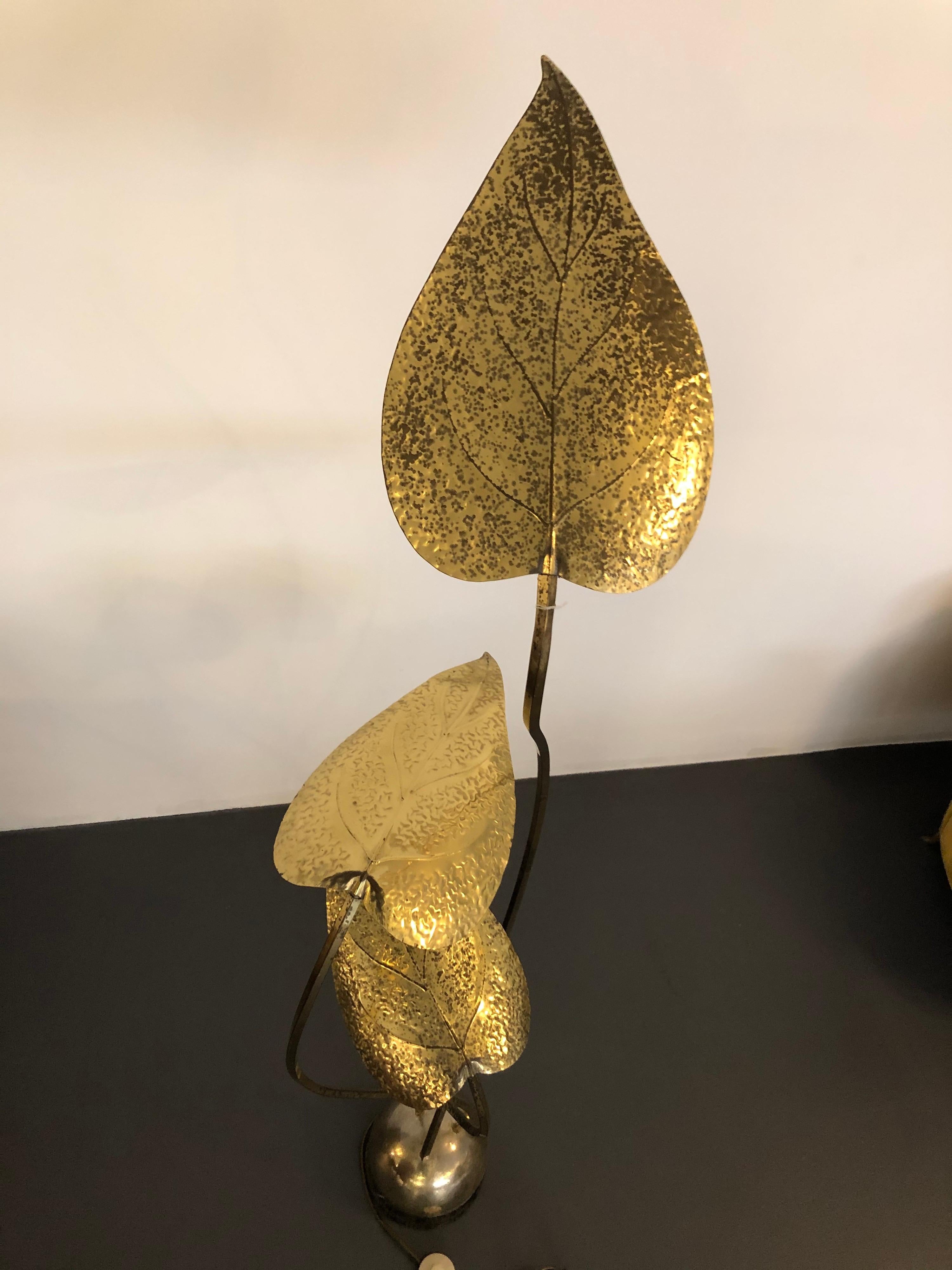 Rare Vintage Three Arms Brass Floor Lamp by Tommaso Barbi, Italy 1970s In Good Condition For Sale In Catania, IT