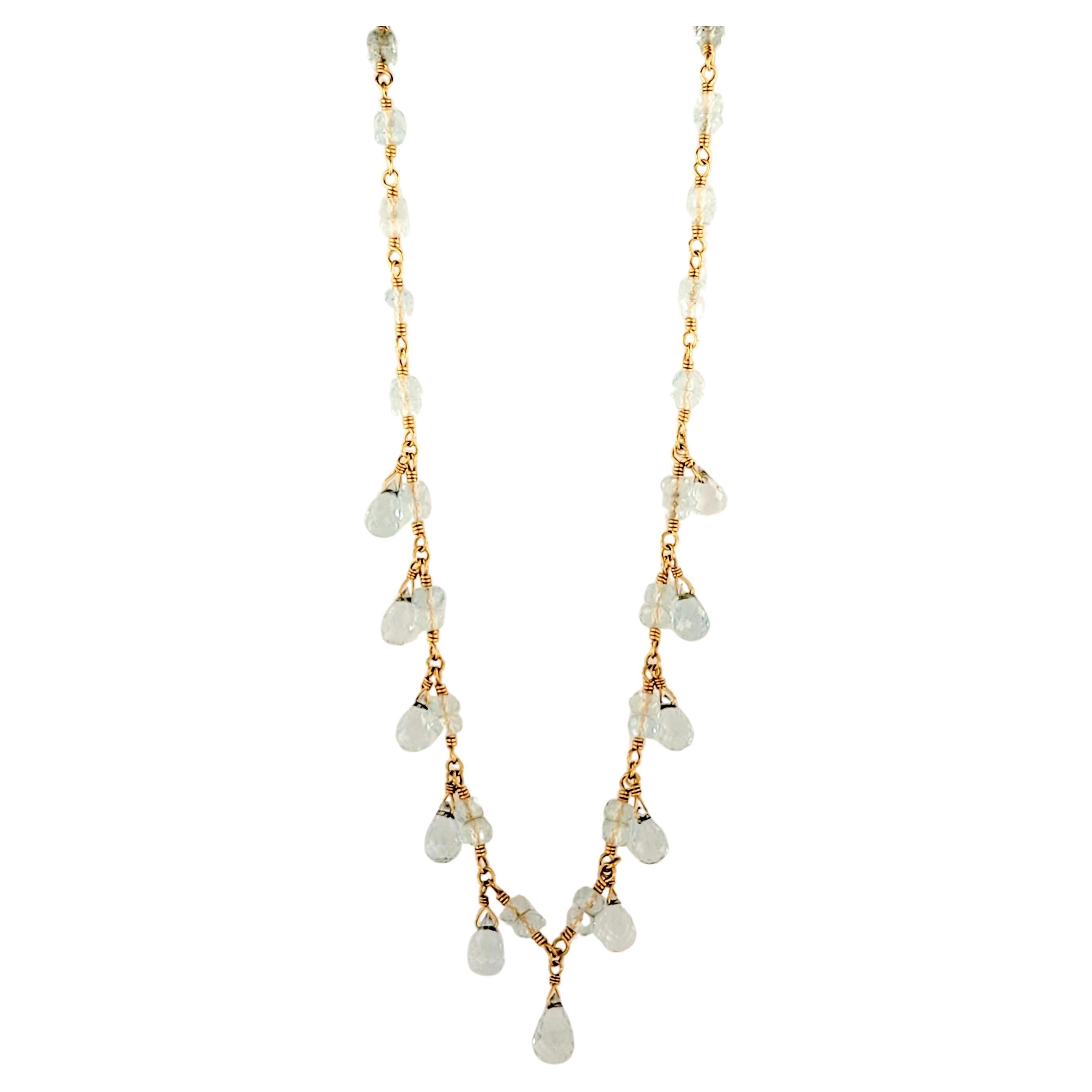RARE collier vintage Tiffany & Co. 18k aigue-marine briolette pierre précieuse en vente