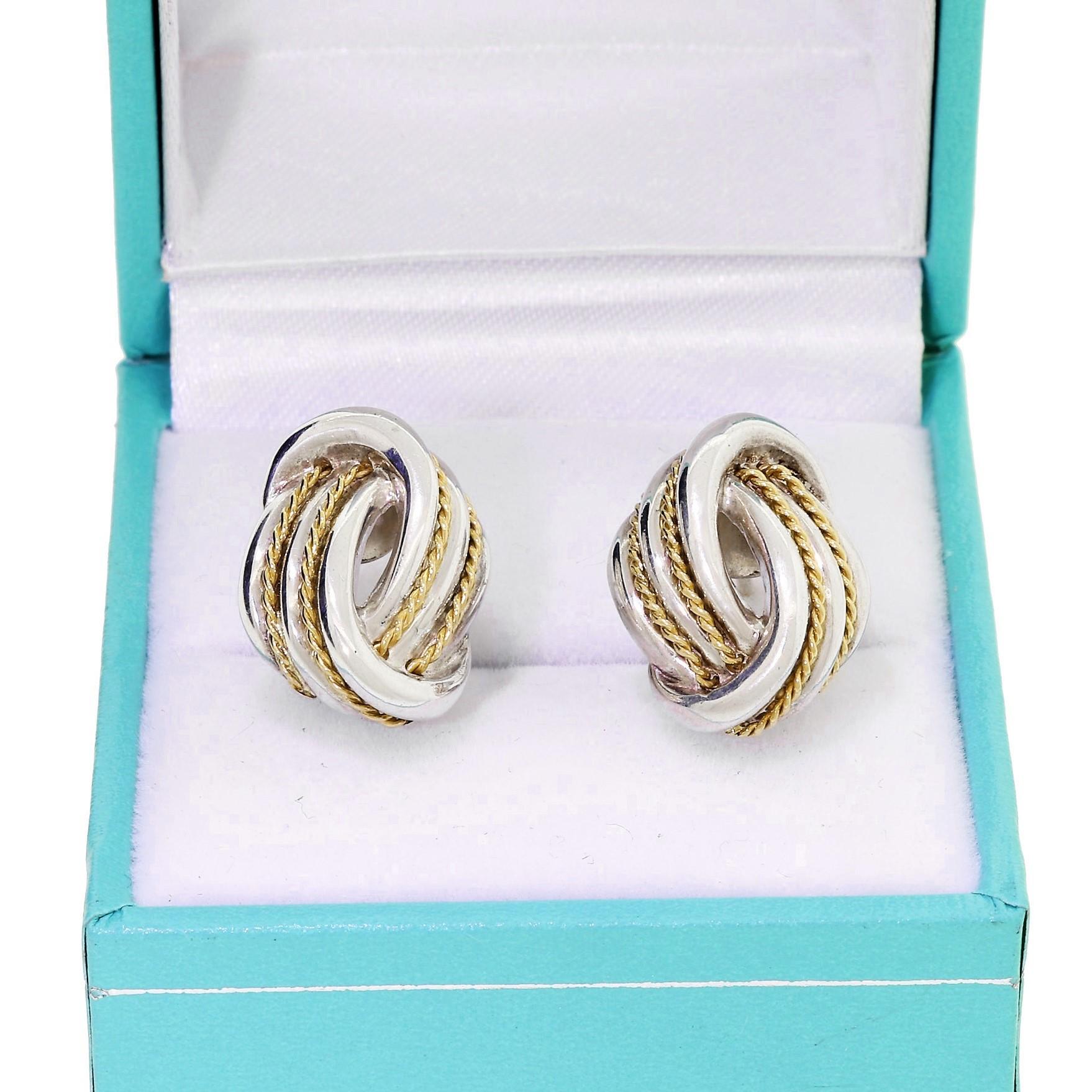 Modern Rare Tiffany & Co. 18 Karat Gold Rope 925 Sterling Silver Love Knot Earrings