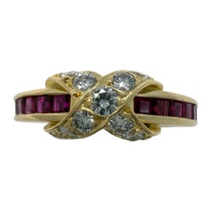Rare Vintage Tiffany & Co 1970's Diamond Ruby 18k Gold Signature X Cross Ring