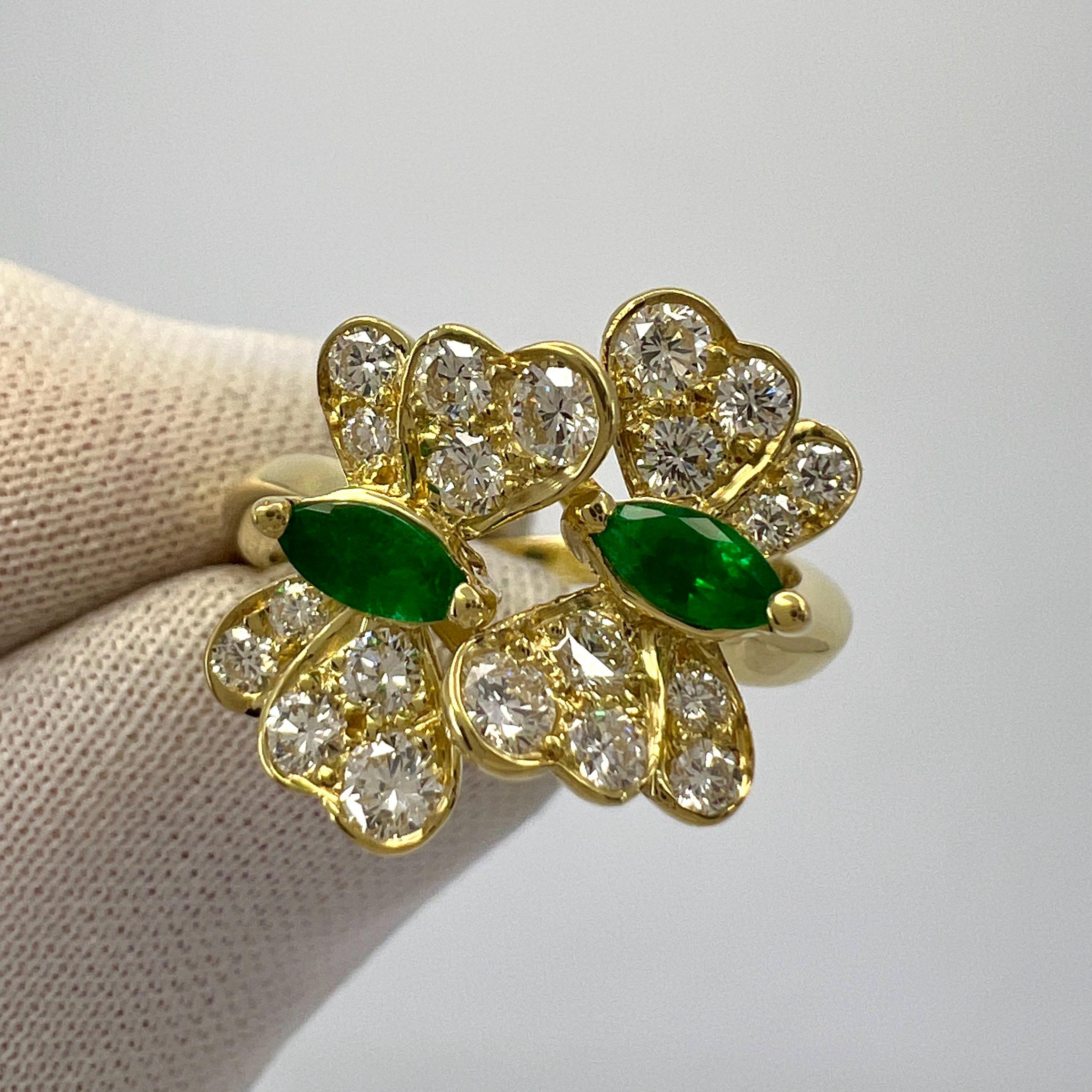 Seltener Vintage Tiffany & Co Smaragd & Diamant 1989 Schmetterling 18k Gelbgold Ring mit Smaragd und Diamant 6
