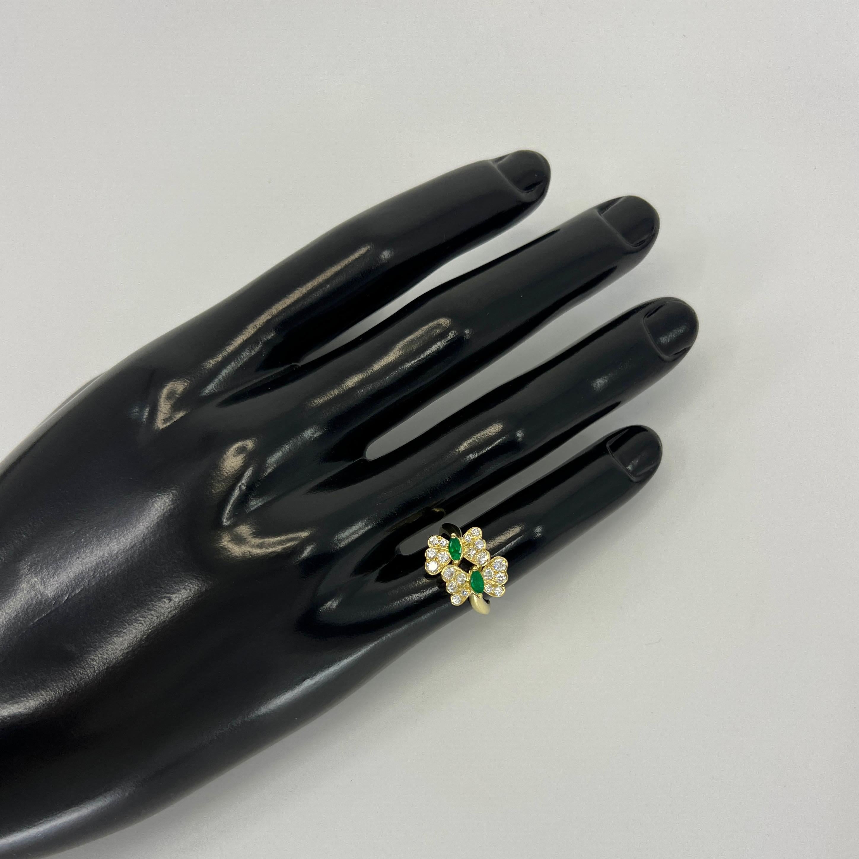 Seltener Vintage Tiffany & Co Smaragd & Diamant 1989 Schmetterling 18k Gelbgold Ring mit Smaragd und Diamant im Zustand „Hervorragend“ in Birmingham, GB
