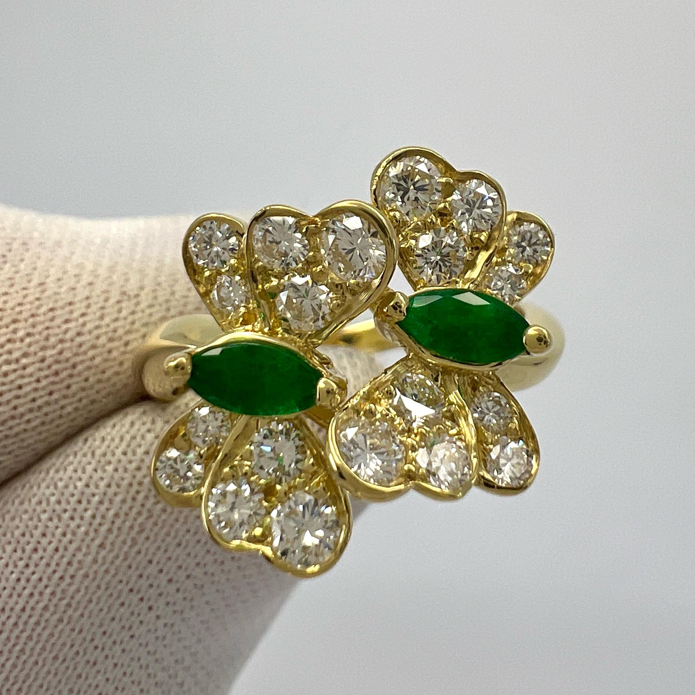 Seltener Vintage Tiffany & Co Smaragd & Diamant 1989 Schmetterling 18k Gelbgold Ring mit Smaragd und Diamant für Damen oder Herren