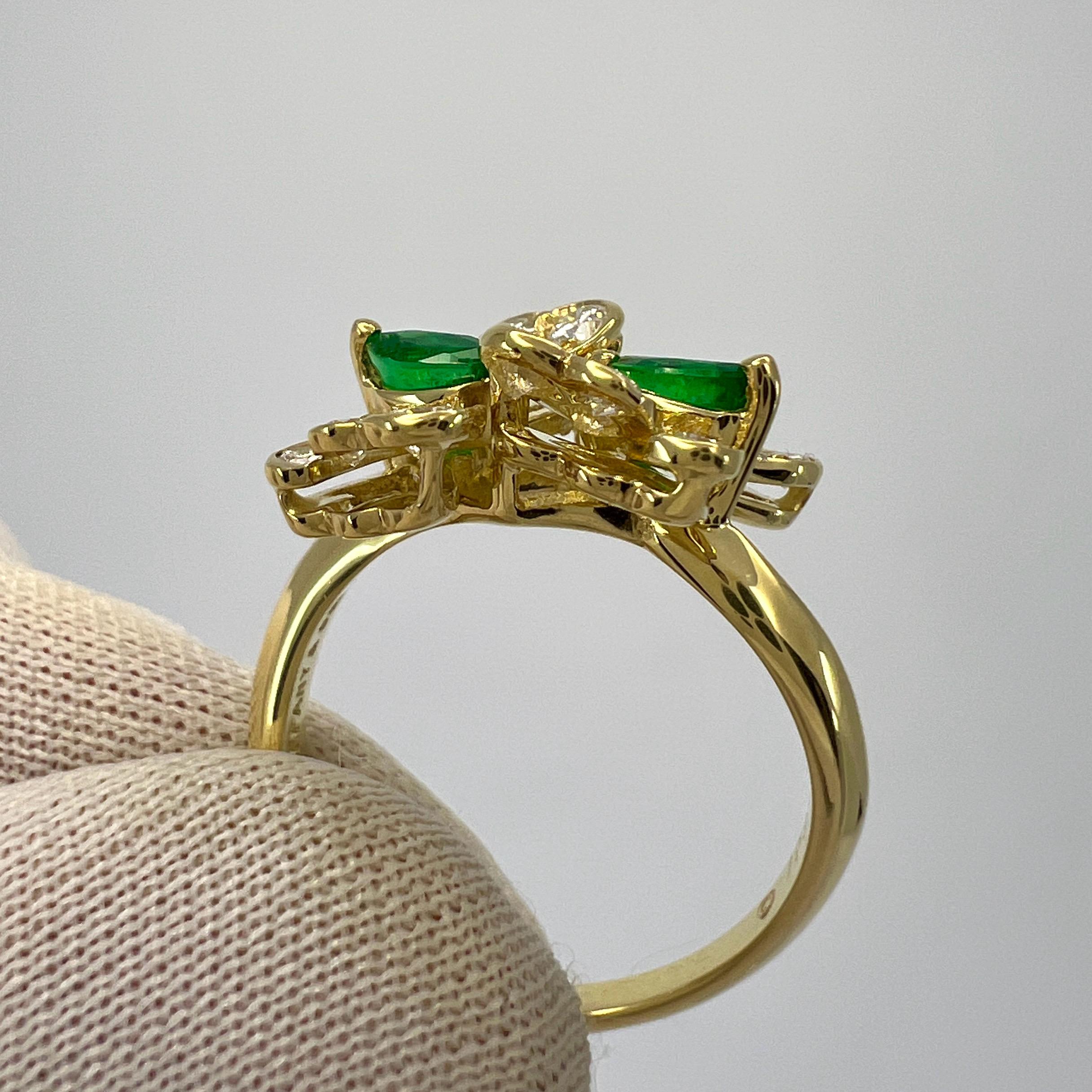 Seltener Vintage Tiffany & Co Smaragd & Diamant 1989 Schmetterling 18k Gelbgold Ring mit Smaragd und Diamant 1