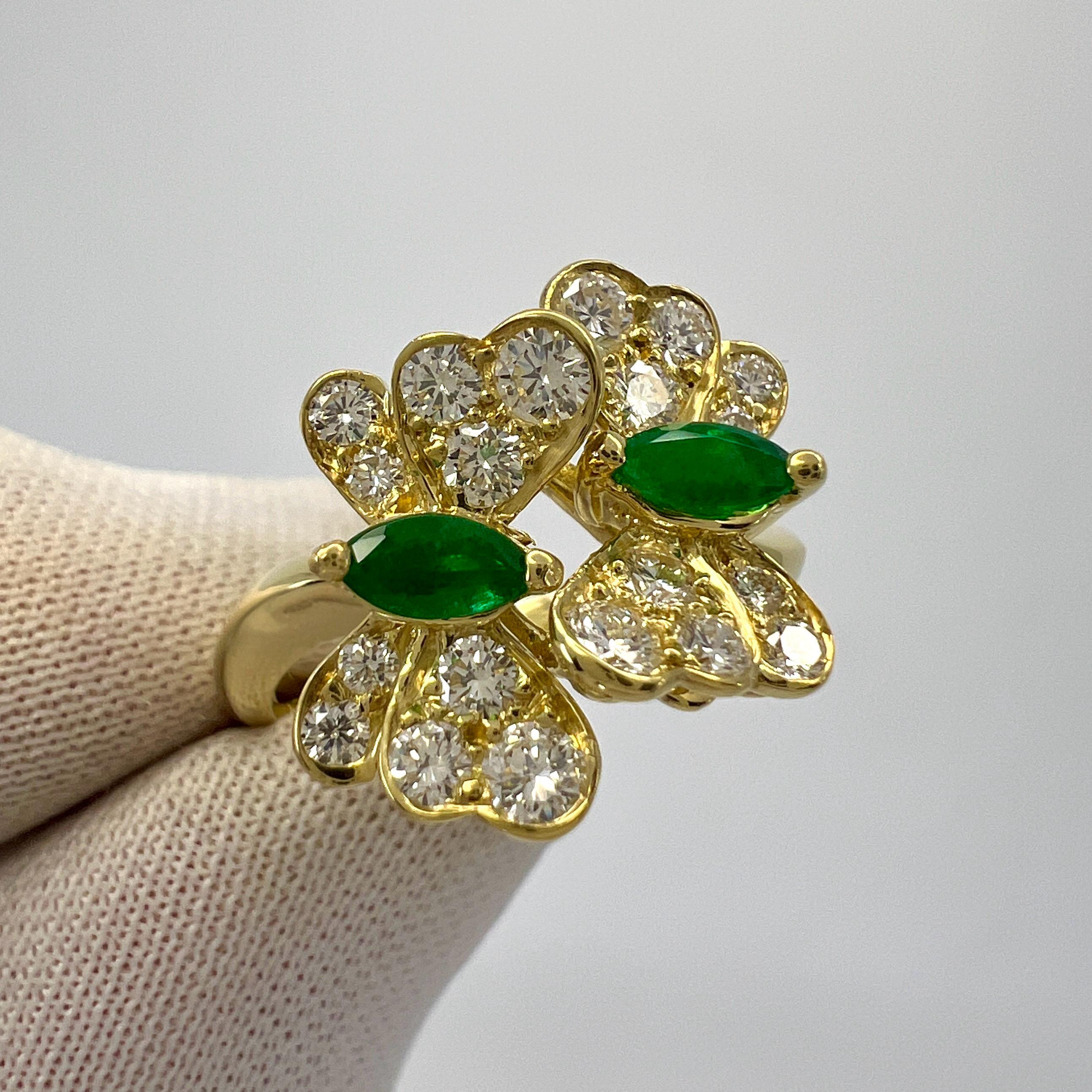 Seltener Vintage Tiffany & Co Smaragd & Diamant 1989 Schmetterling 18k Gelbgold Ring mit Smaragd und Diamant 2