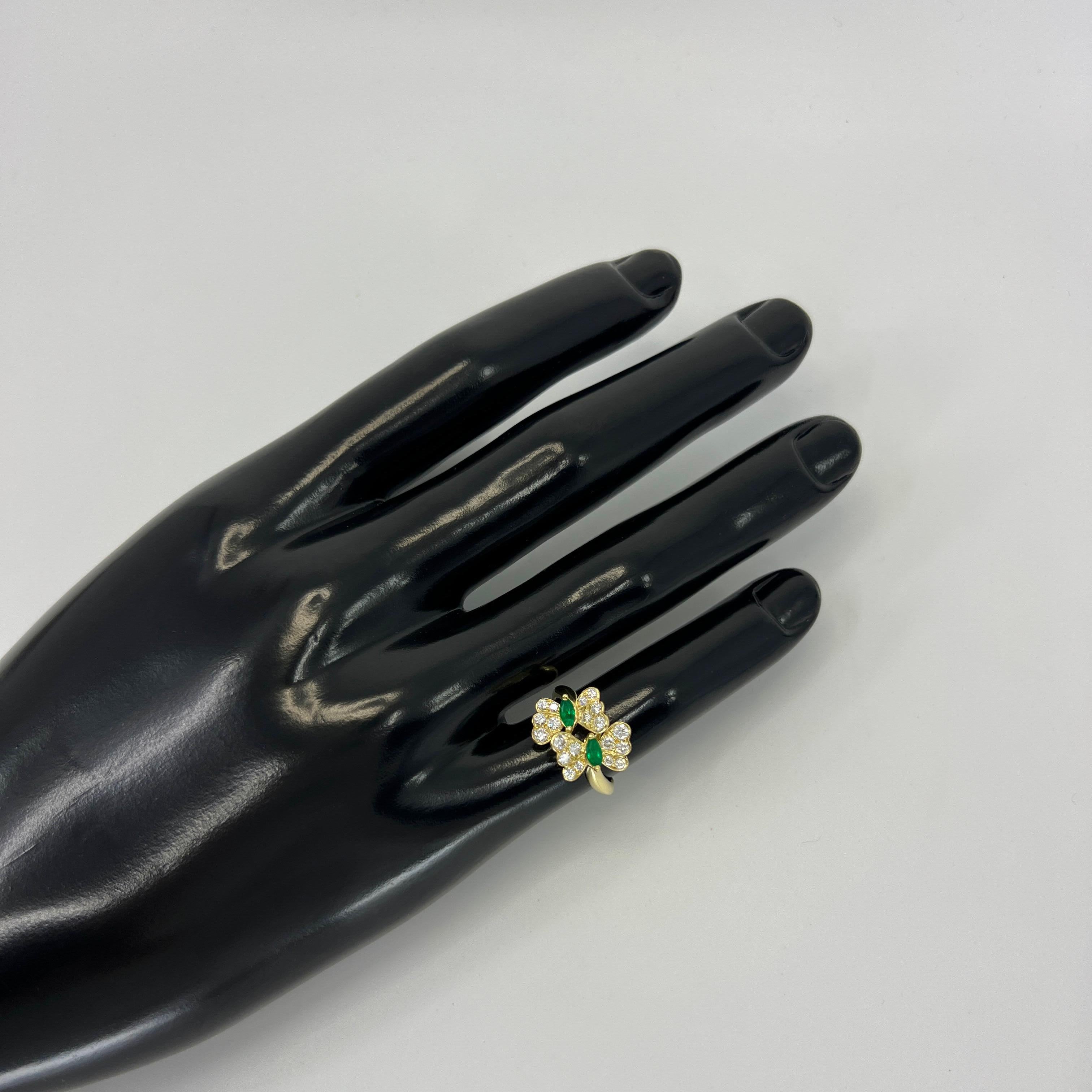 Seltener Vintage Tiffany & Co Smaragd & Diamant 1989 Schmetterling 18k Gelbgold Ring mit Smaragd und Diamant 3