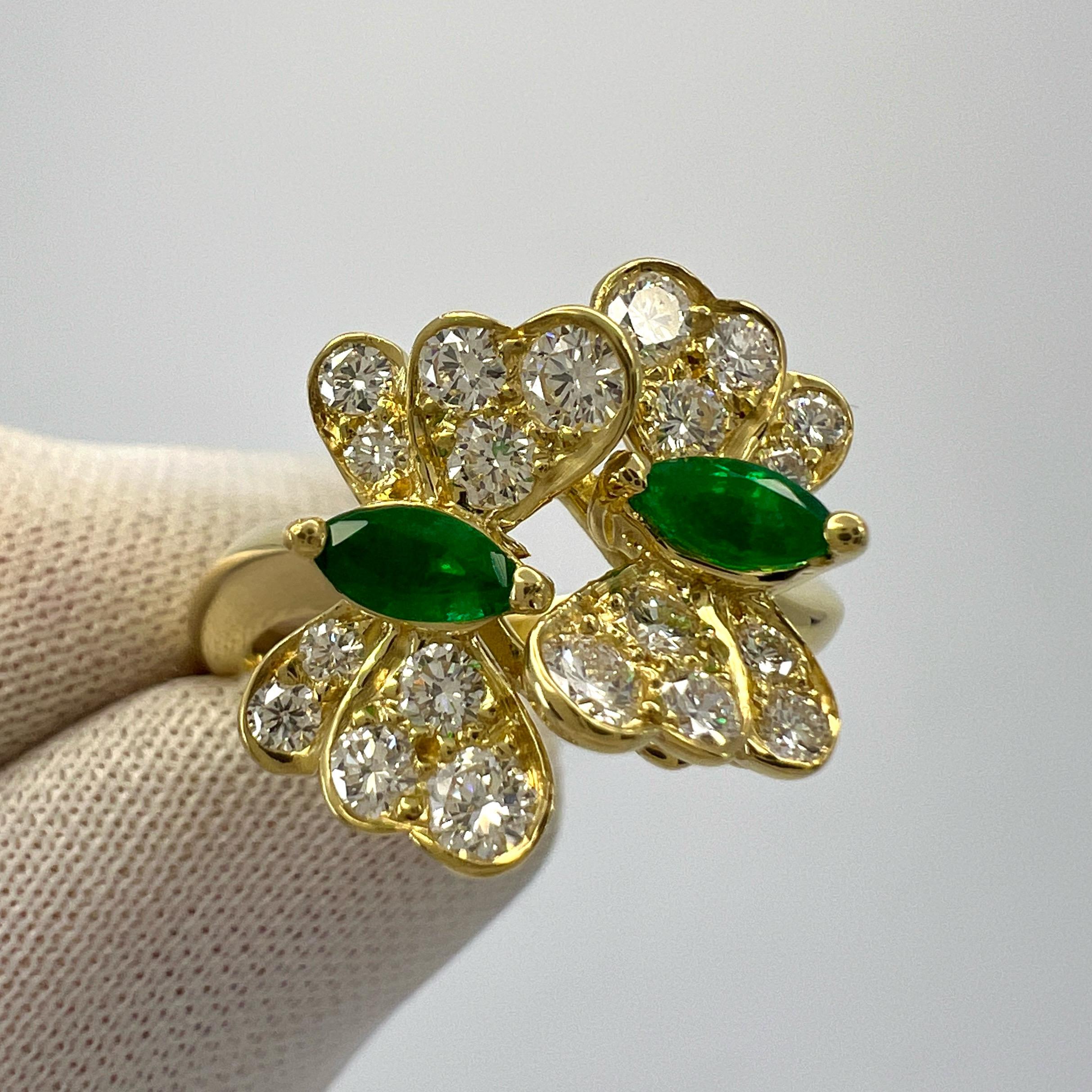 Seltener Vintage Tiffany & Co Smaragd & Diamant 1989 Schmetterling 18k Gelbgold Ring mit Smaragd und Diamant 4