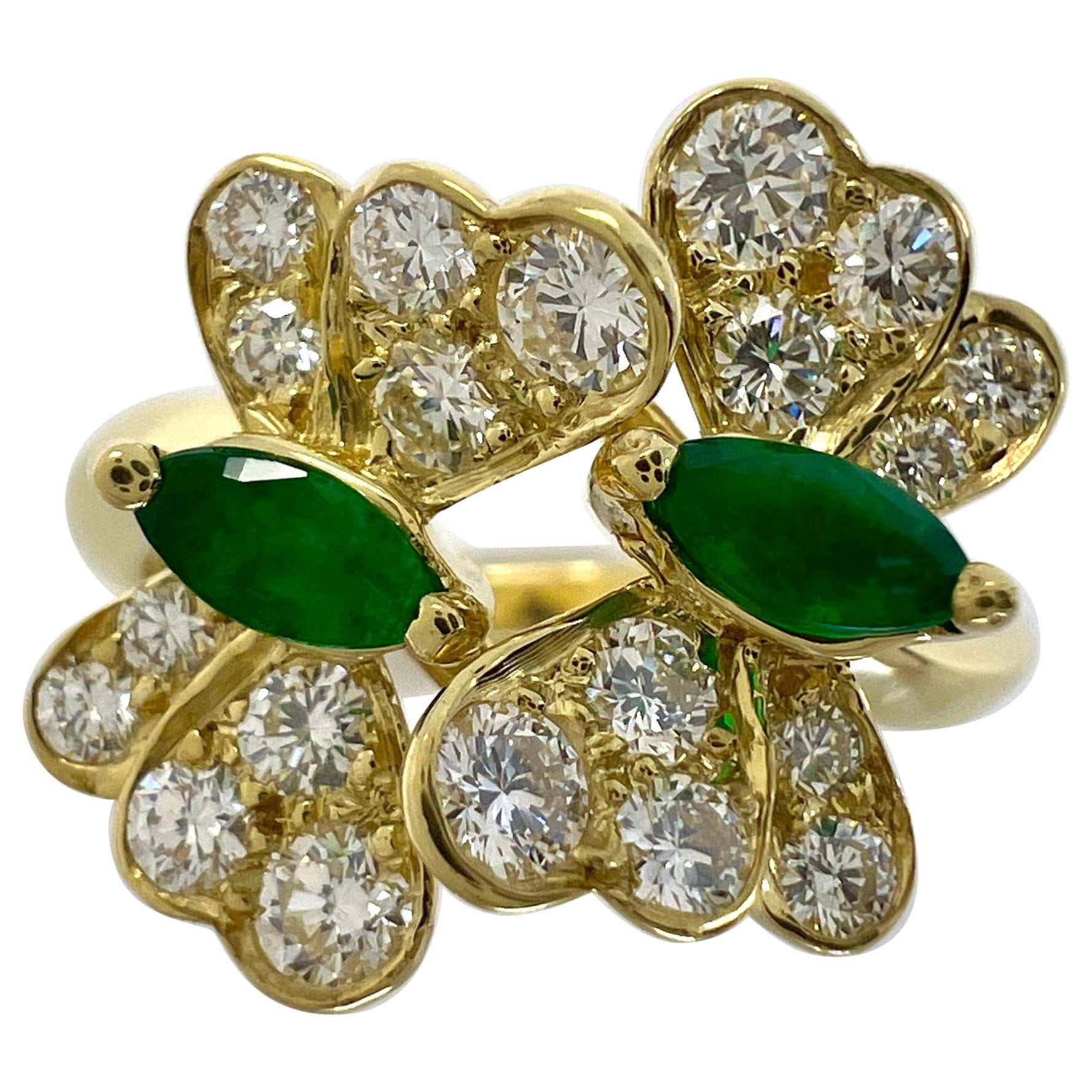 Seltener Vintage Tiffany & Co Smaragd & Diamant 1989 Schmetterling 18k Gelbgold Ring mit Smaragd und Diamant
