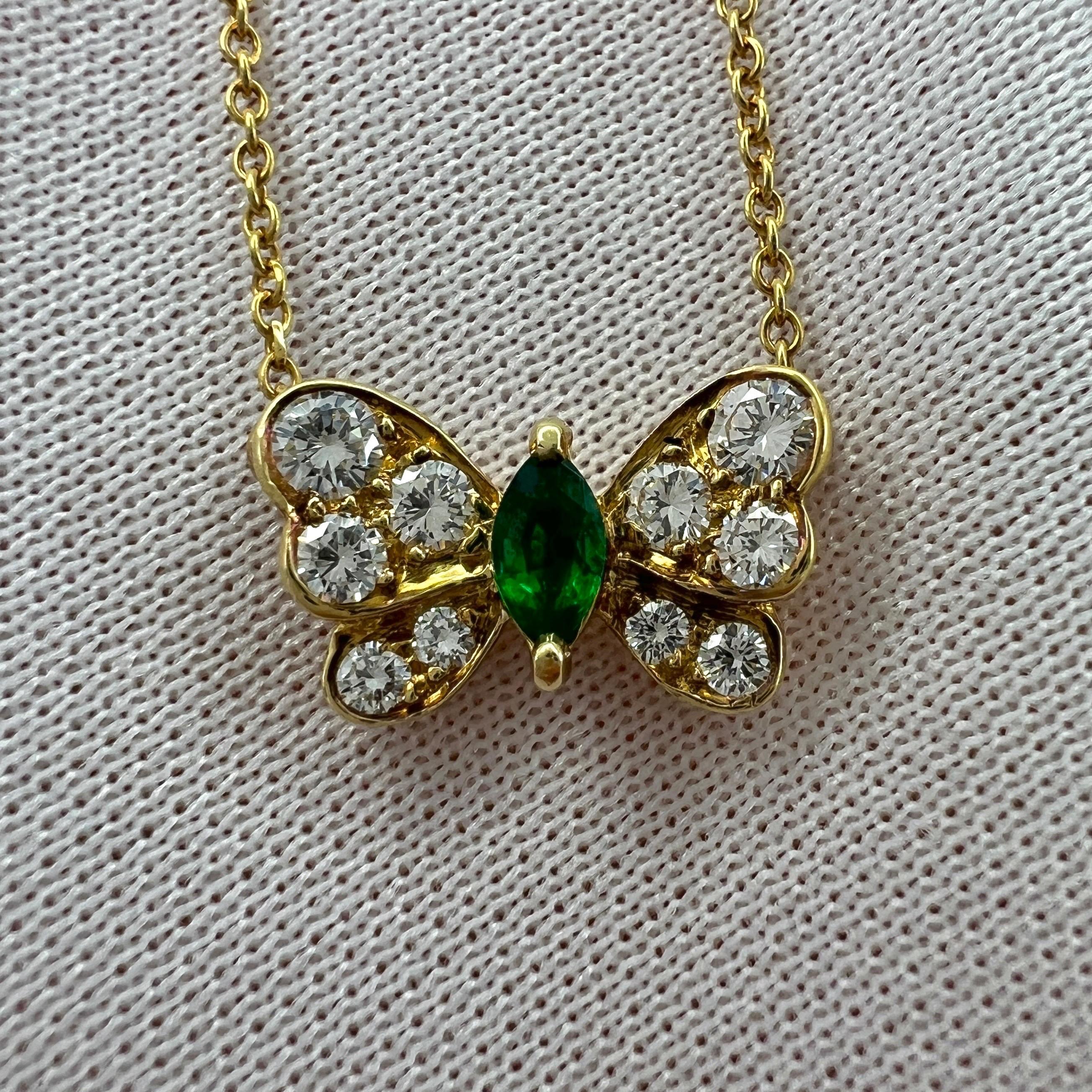 Seltene Vintage Tiffany & Co Halskette aus 18 Karat Gelbgold mit Smaragd und Diamant und Schmetterling 5
