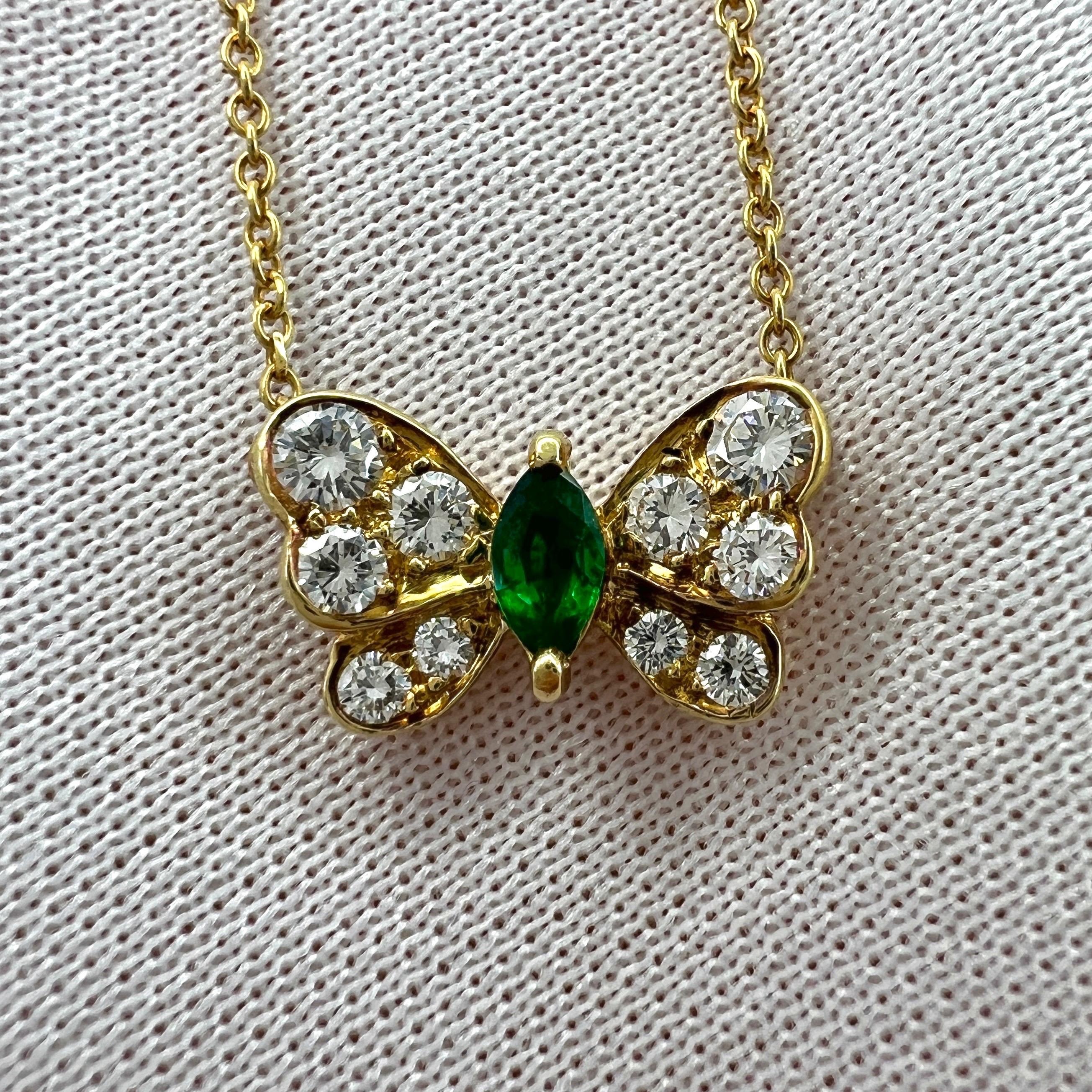 Seltene Vintage Tiffany & Co Halskette aus 18 Karat Gelbgold mit Smaragd und Diamant und Schmetterling (Marquiseschliff)