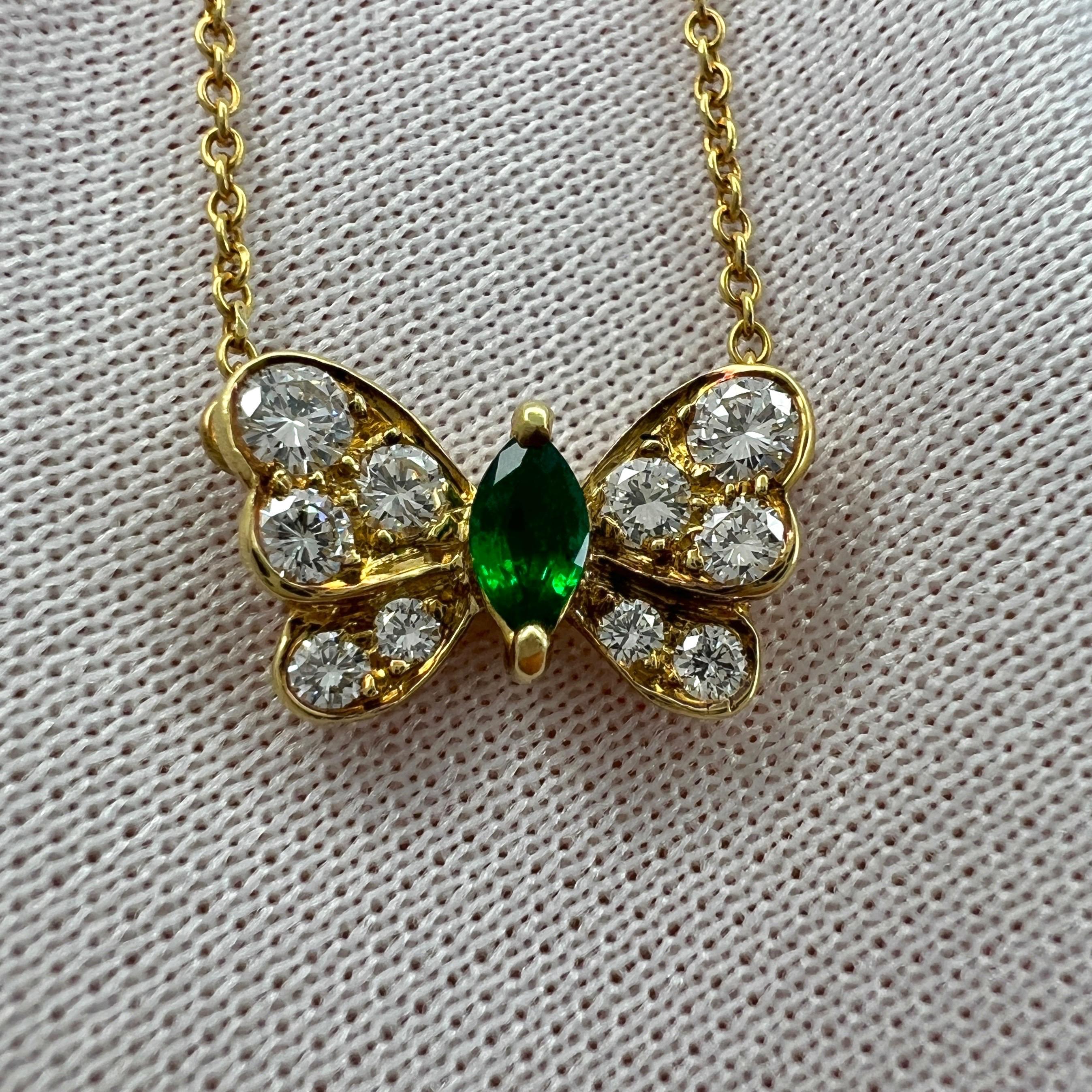 Seltene Vintage Tiffany & Co Halskette aus 18 Karat Gelbgold mit Smaragd und Diamant und Schmetterling im Zustand „Gut“ in Birmingham, GB