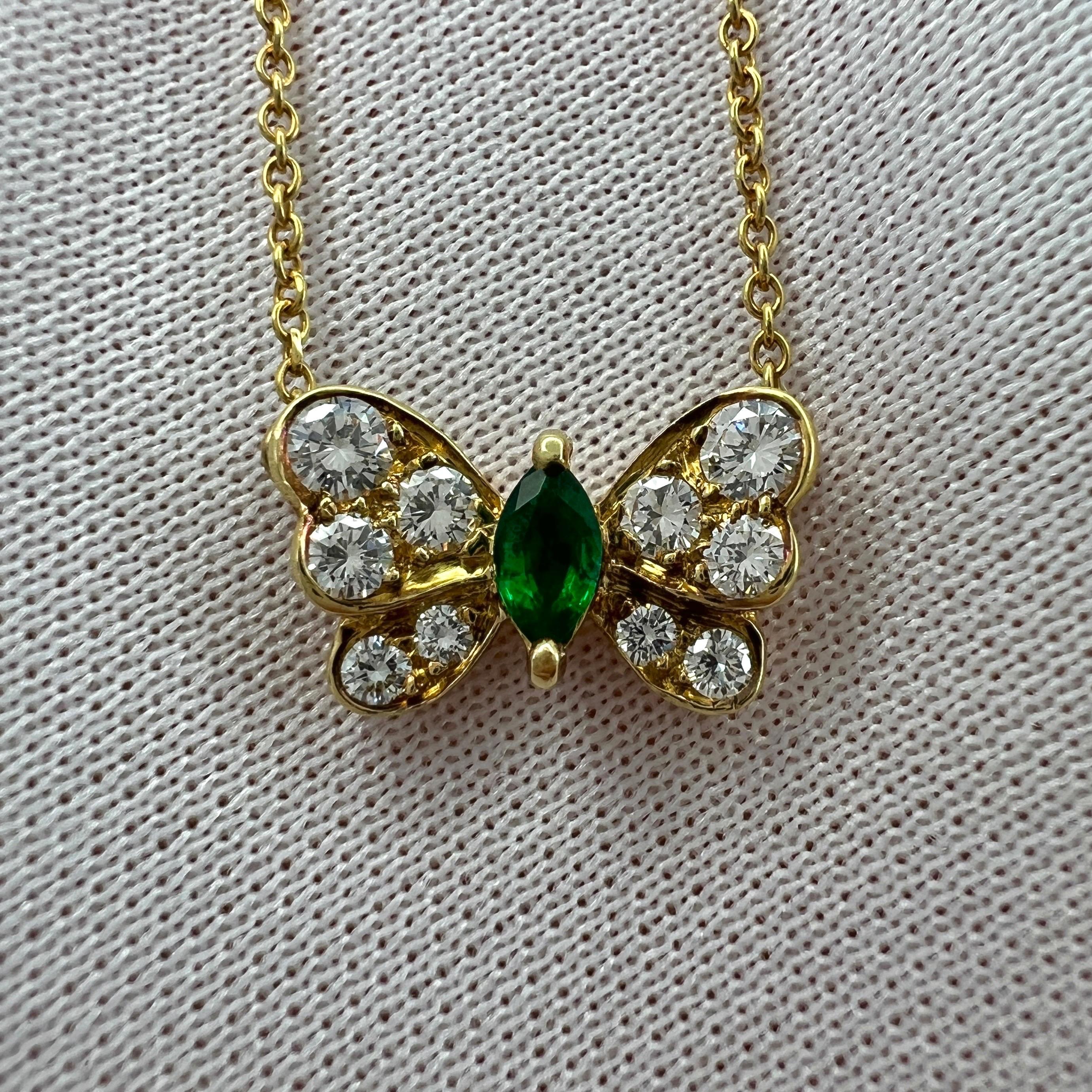 Seltene Vintage Tiffany & Co Halskette aus 18 Karat Gelbgold mit Smaragd und Diamant und Schmetterling 2