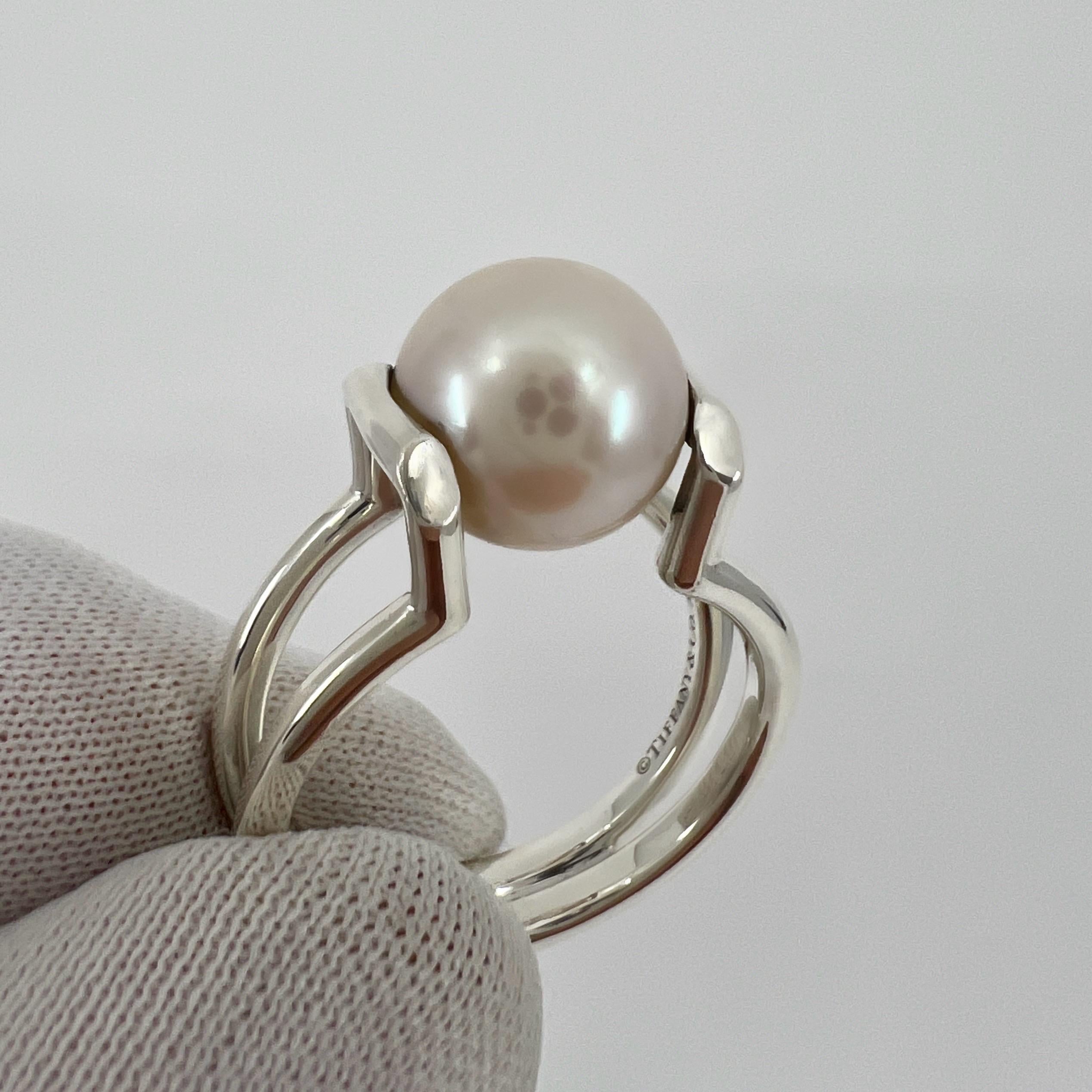 Rare Vintage Tiffany & Co. Hardwear White Freshwater Pearl 9.4mm Silver Ring 2
