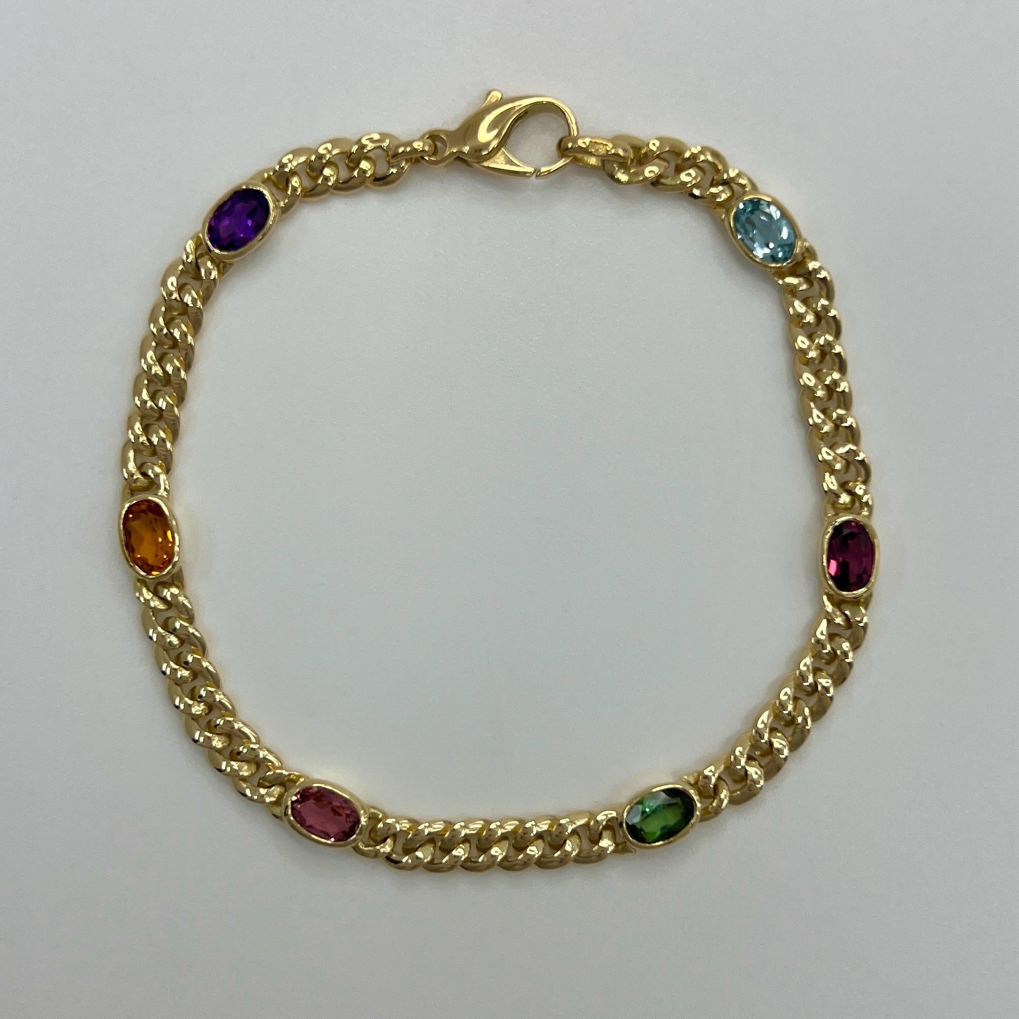 Rare Vintage Tiffany & Co Multi Colour Gemstone 18k Yellow Gold Curb Bracelet 5