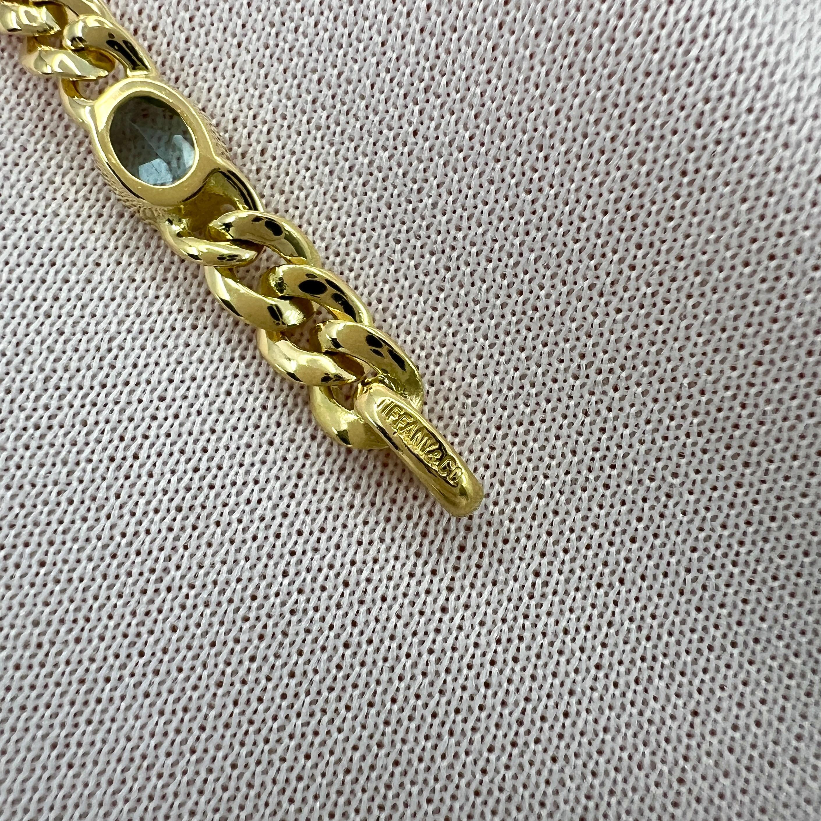 Rare Vintage Tiffany & Co Multi Colour Gemstone 18k Yellow Gold Curb Bracelet 1